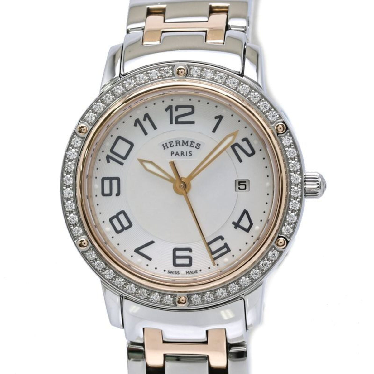 Hermes Clipper Nacre Diamond Bezel CP1.322.212/4967 White shell Dial 28mm Watch