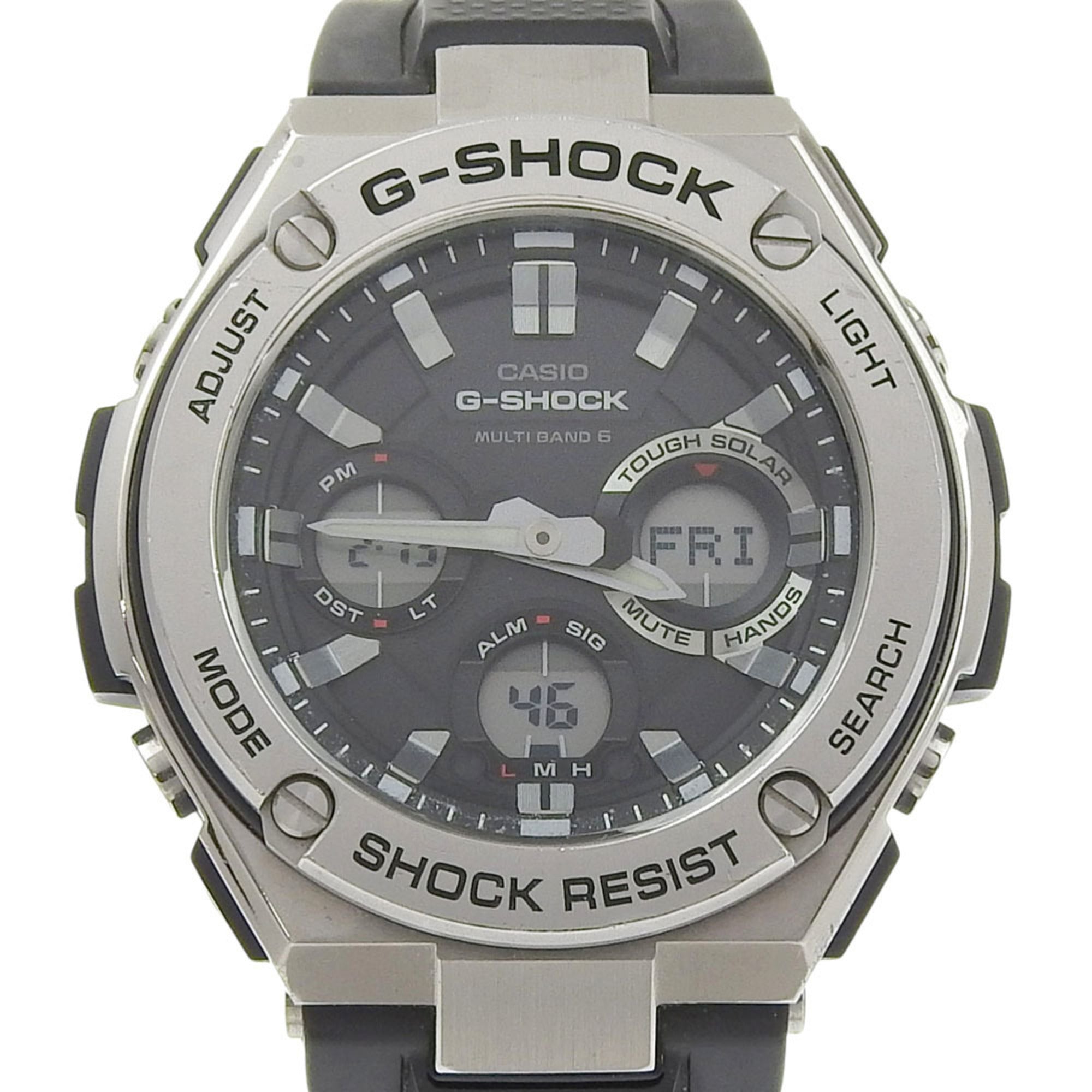 Casio G-SHOCK GST-W110 Watch, Stainless Steel x Rubber, Solar Powered, Radio-Controlled, Analog-Digital, Black Dial, Men's Watch