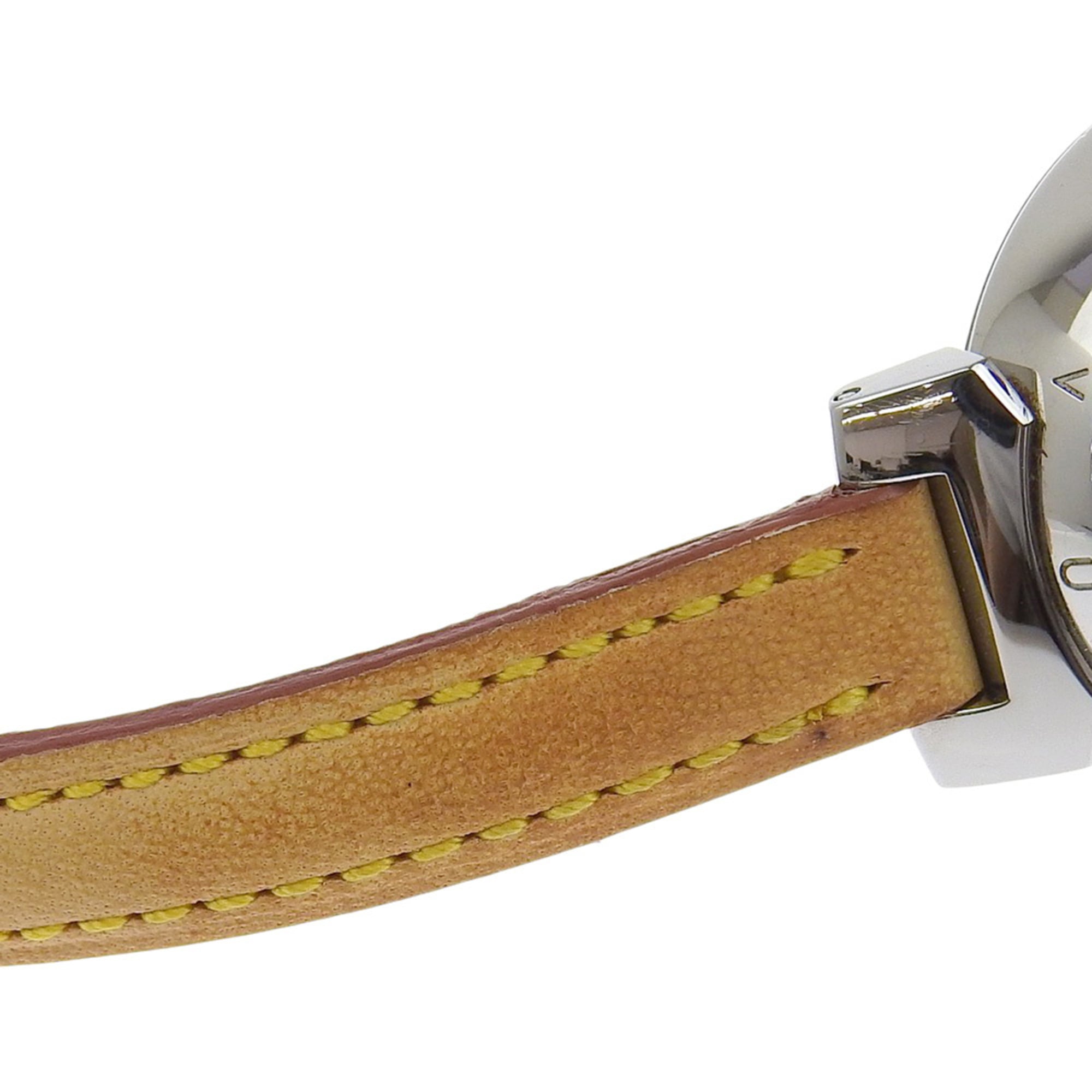 Louis Vuitton Tambour-horloge Q1211, roestvrij staal en leer, quartz uurwerk, analoge wijzerplaat, bruine wijzerplaat, damesmodel