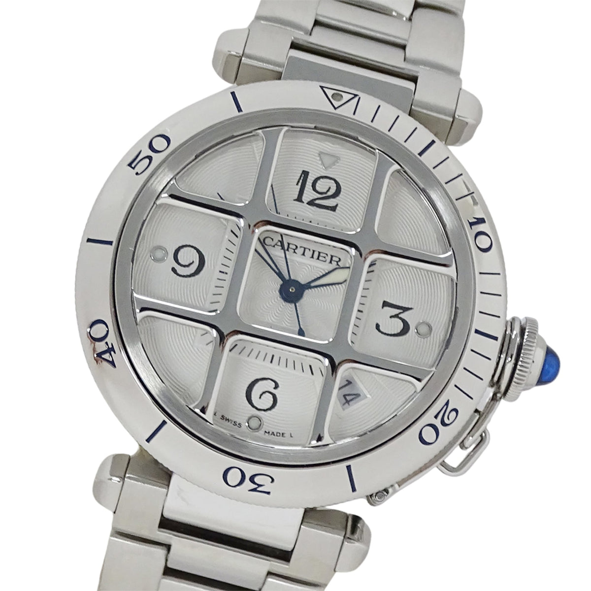 Cartier Pasha Grid Date W31040H3 Silver Dial 38mm Watch