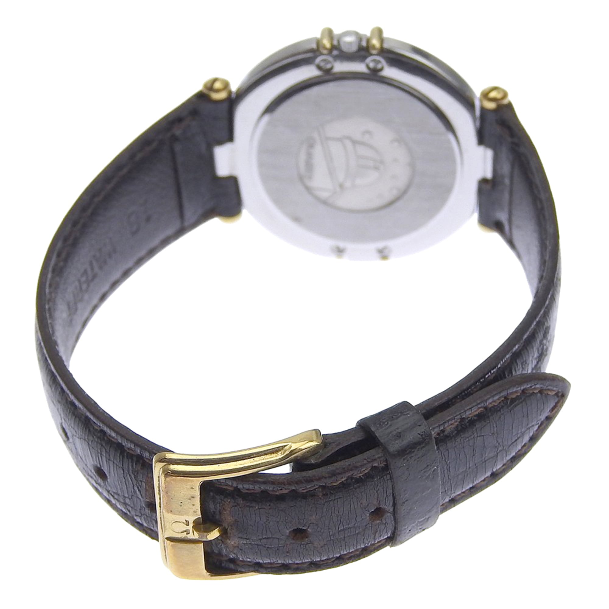 OMEGA Constellation Damenuhr, Edelstahl und Leder, QuarzUhrwerk, analoge Anzeige, goldenes Zifferblatt