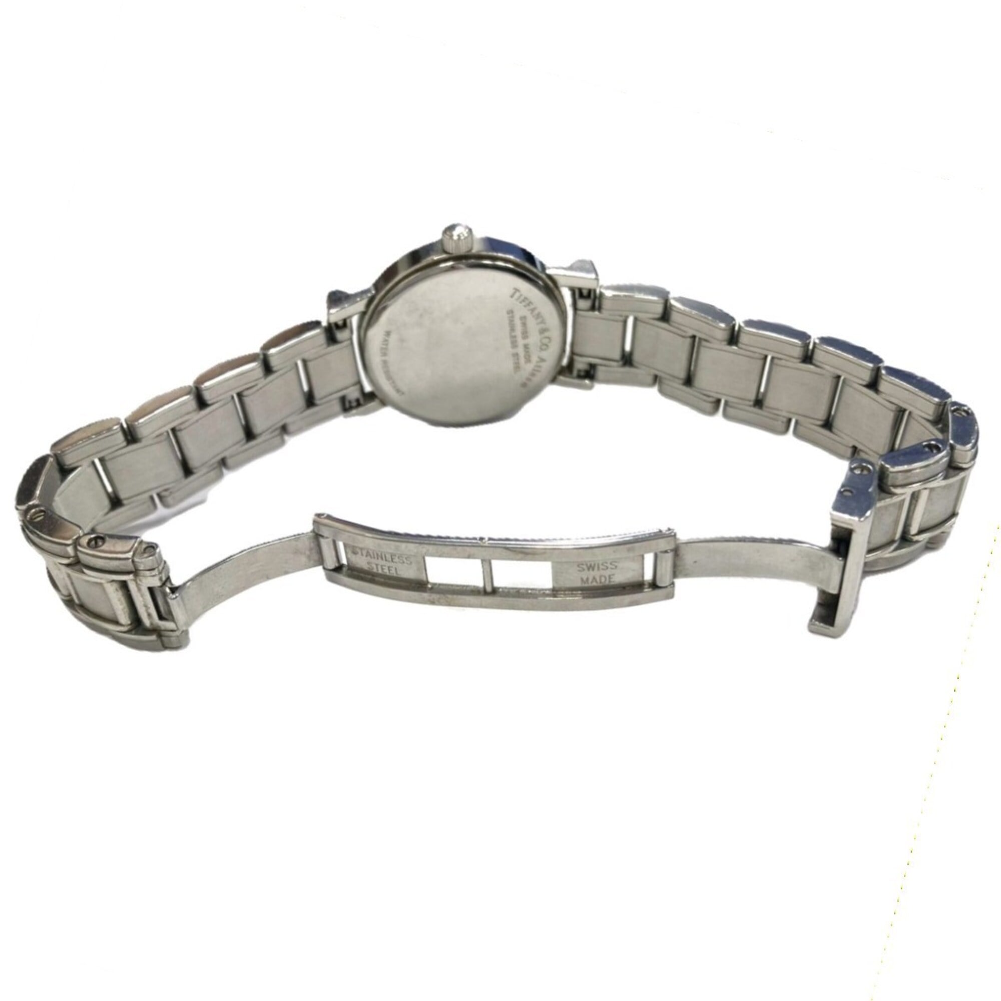 Tiffany & Co. Atlas watch, total weight 51.2g, stainless steel, quartz movement, black dial.