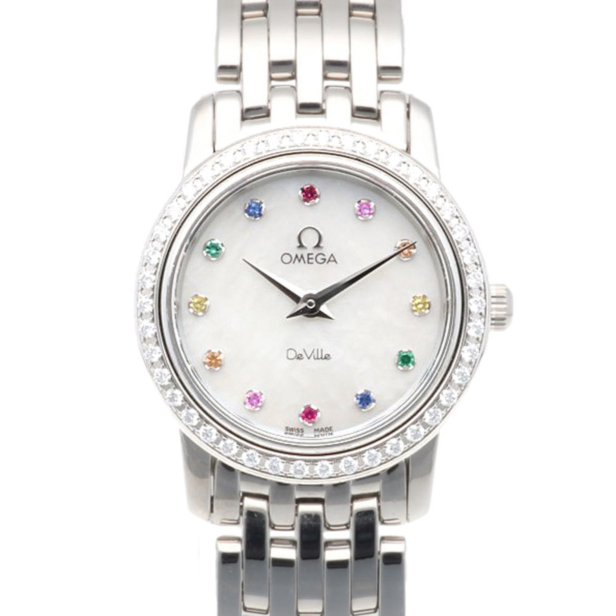 Omega De Ville watch, stainless steel quartz, polished, 59518XXX, ladies', OMEGA, white mother-of-pearl bezel, diamond.