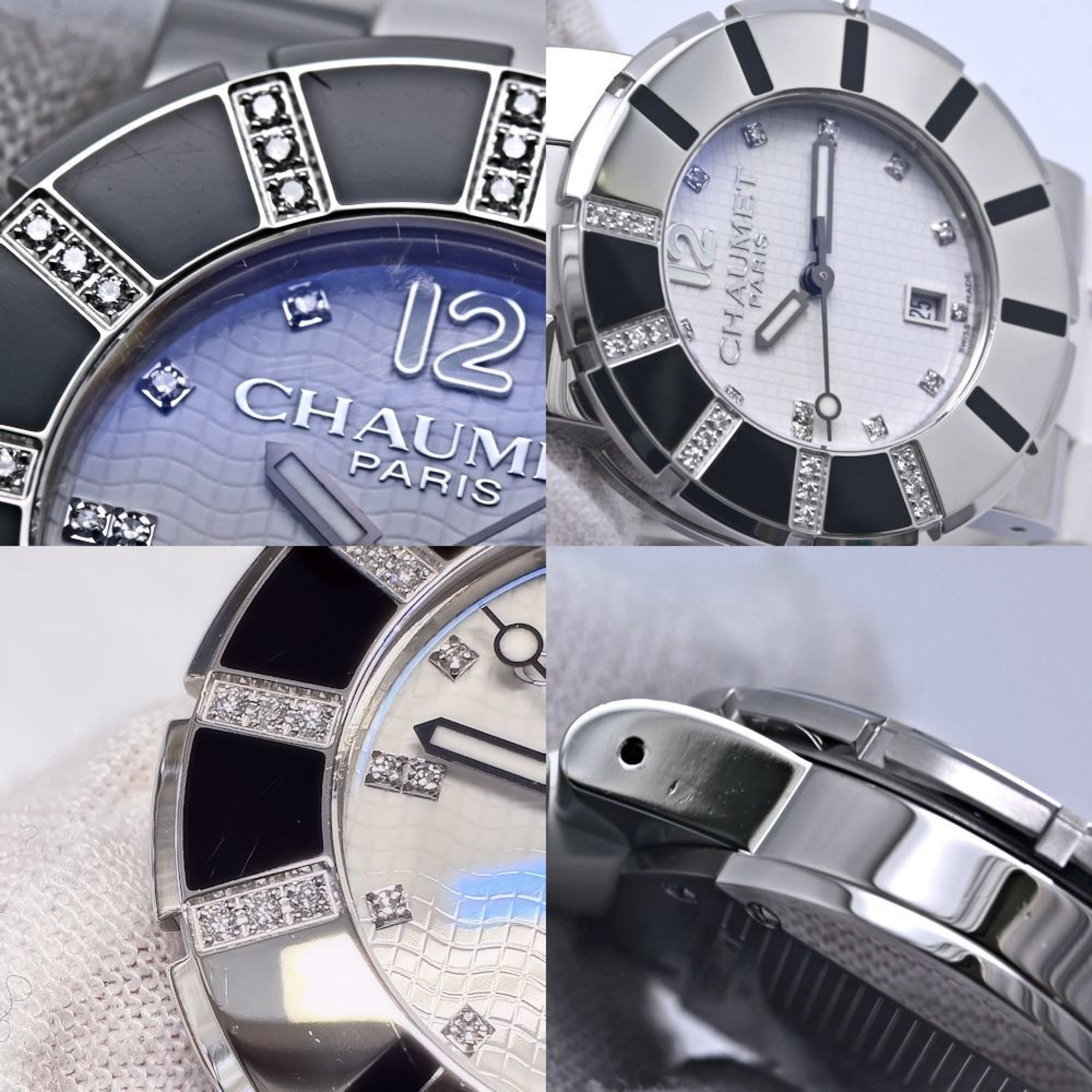 Montre pour garçon Chaumet Class One MM W17224-33E avec lunette et index sertis de diamants, acier inoxydable et caoutchouc, 40256