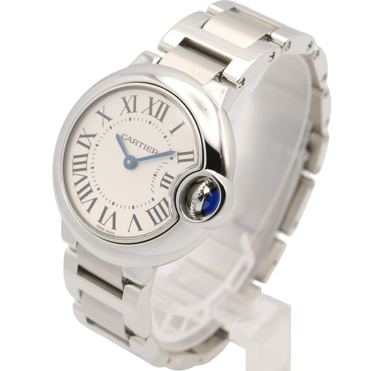 Cartier Ballon Bleu SM W69010Z4 horloge met zilveren wijzerplaat, 28 mm
