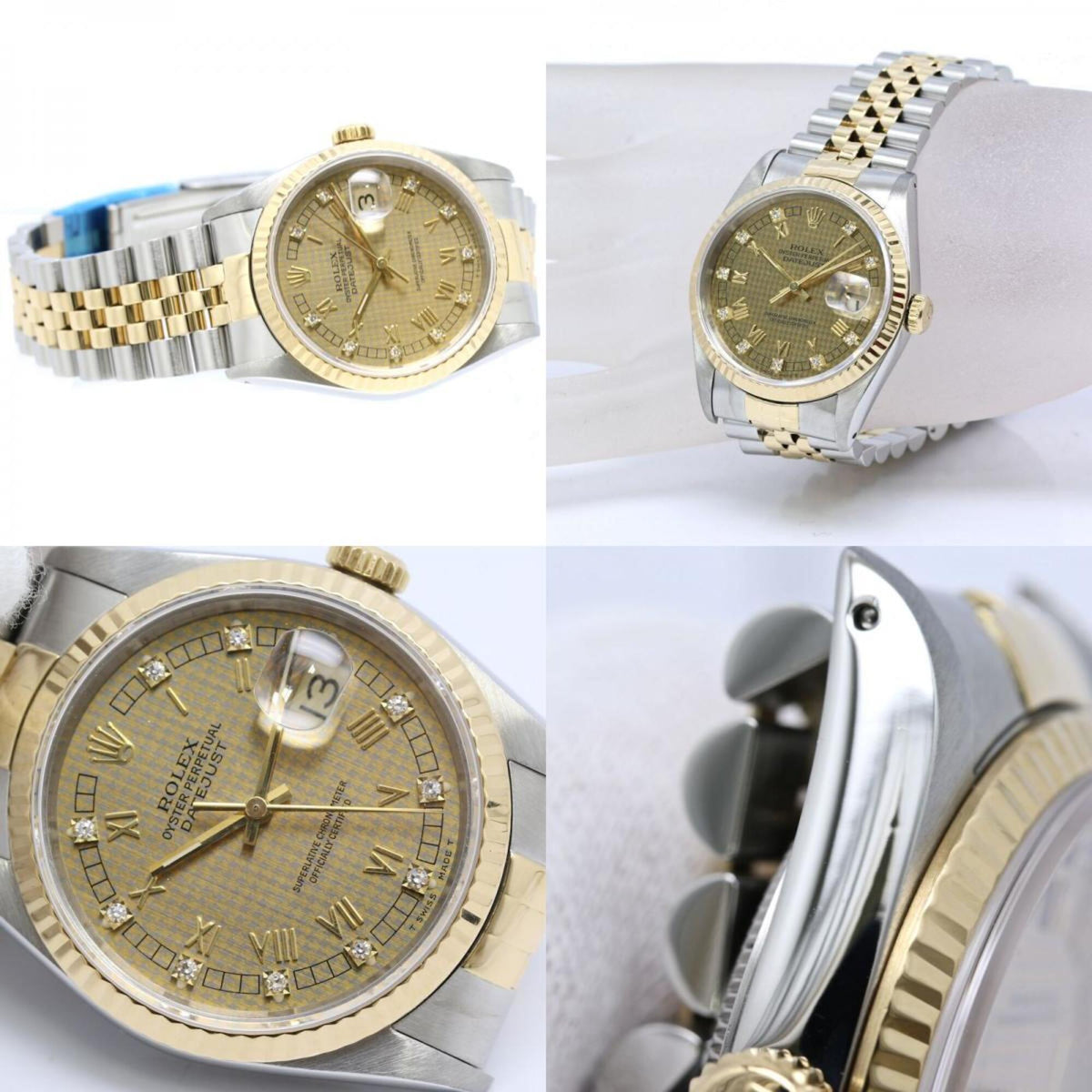 Rolex Datejust Houndstooth 10P Diamond 16233G wijzerplaat 36 mm horloge