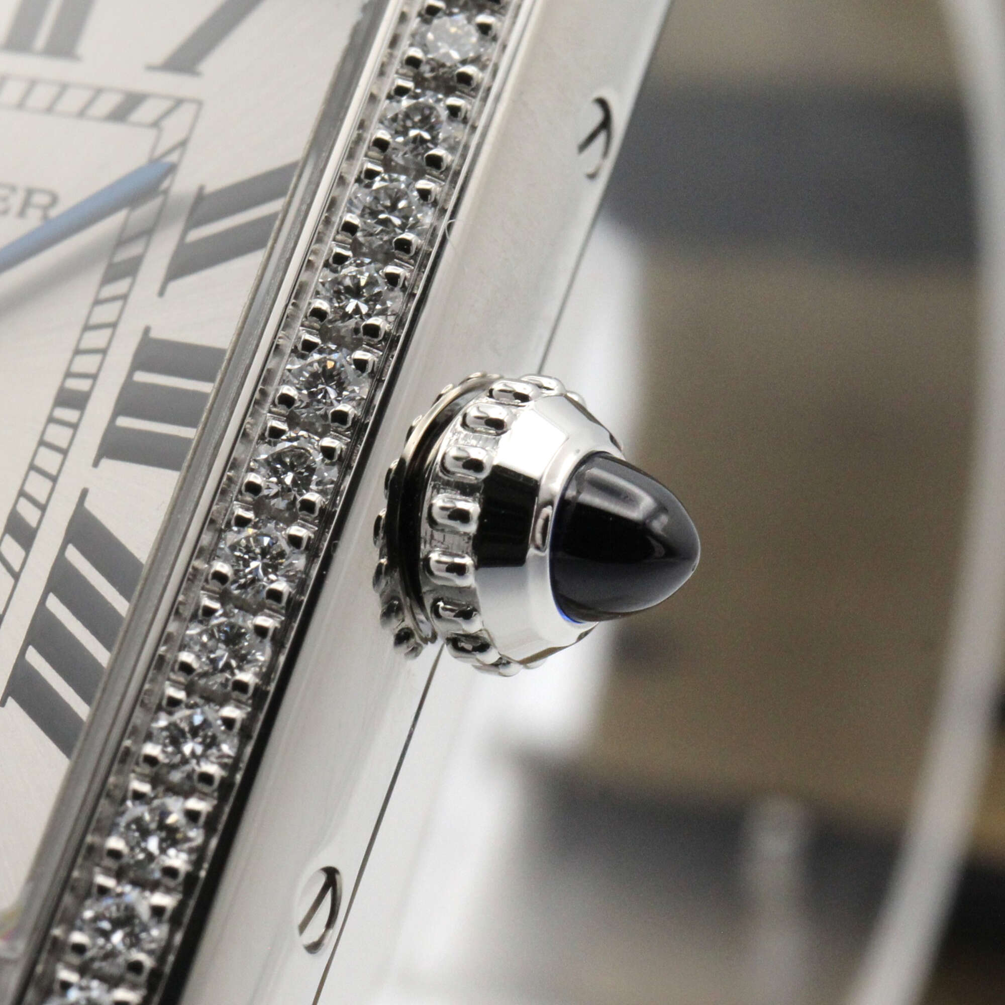 Cartier Tank Must SM Stainless Steel Leather Strap Diamond Ladies Silver Tone W4TA0016