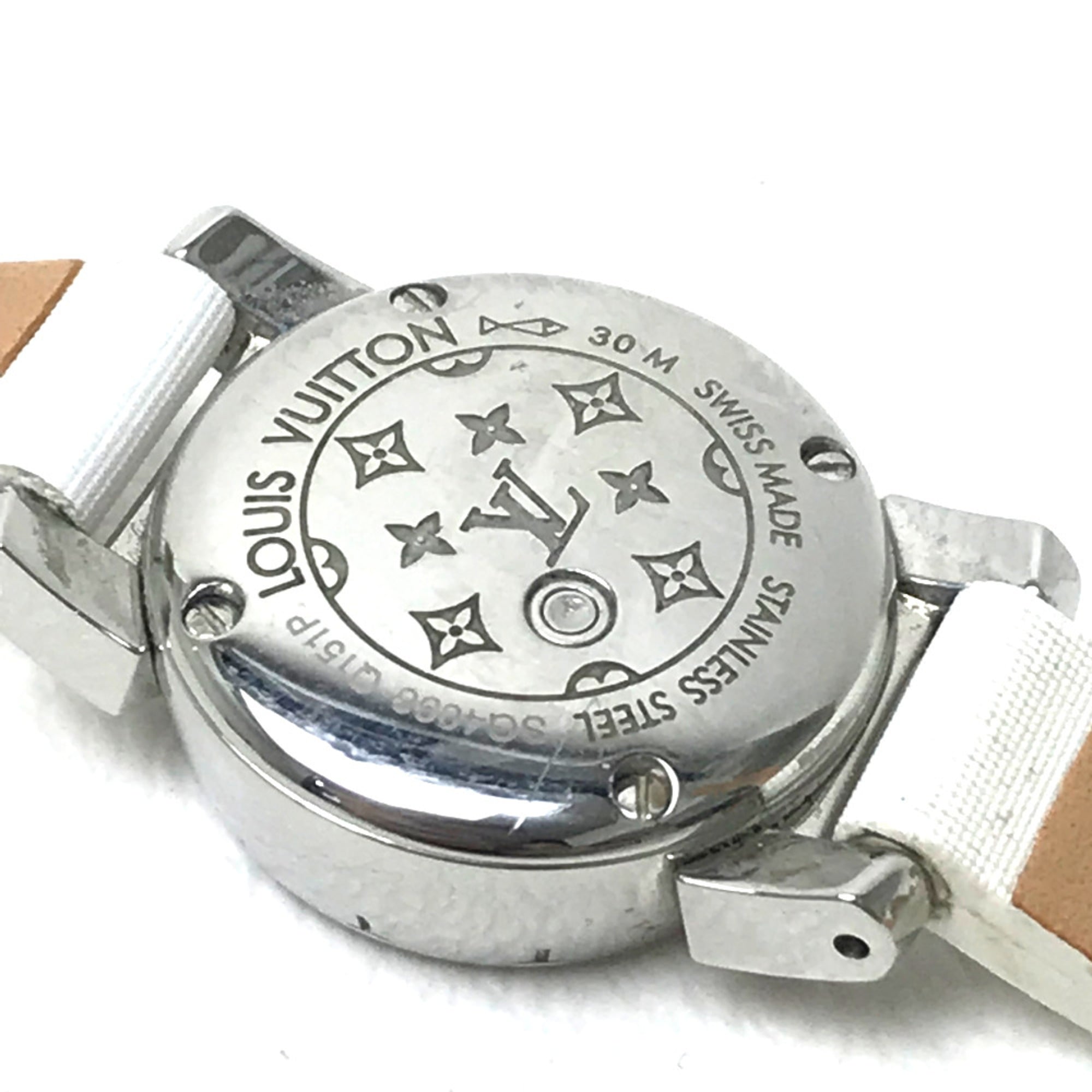 Louis Vuitton Q151P Armbanduhr „Rug Diamond Quarz Rosa auf Weiß Grund