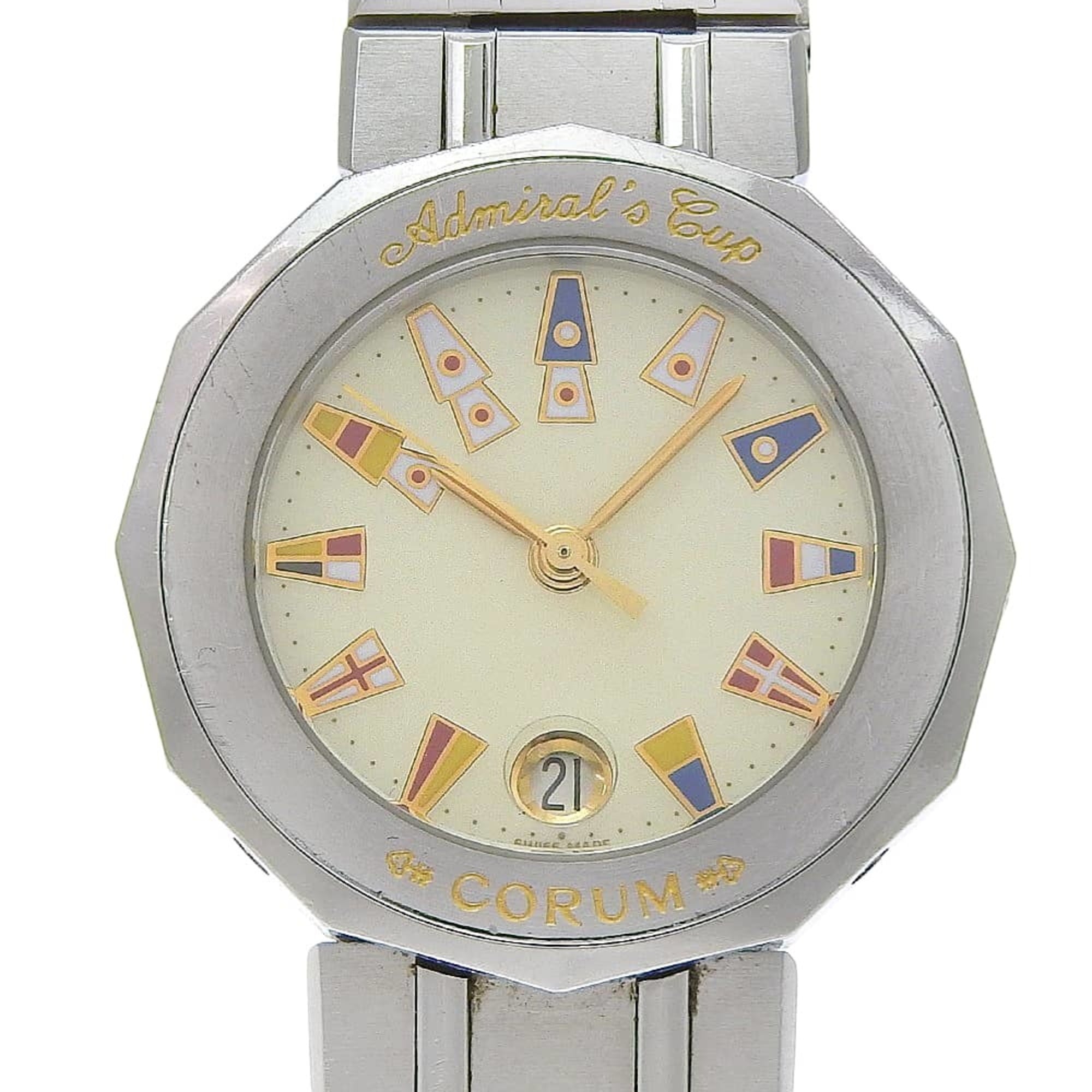 Corum Admirals Cup Watch 39.610.20 V050 Stainless Steel Silver Quartz Analog Ivory Dial Women's