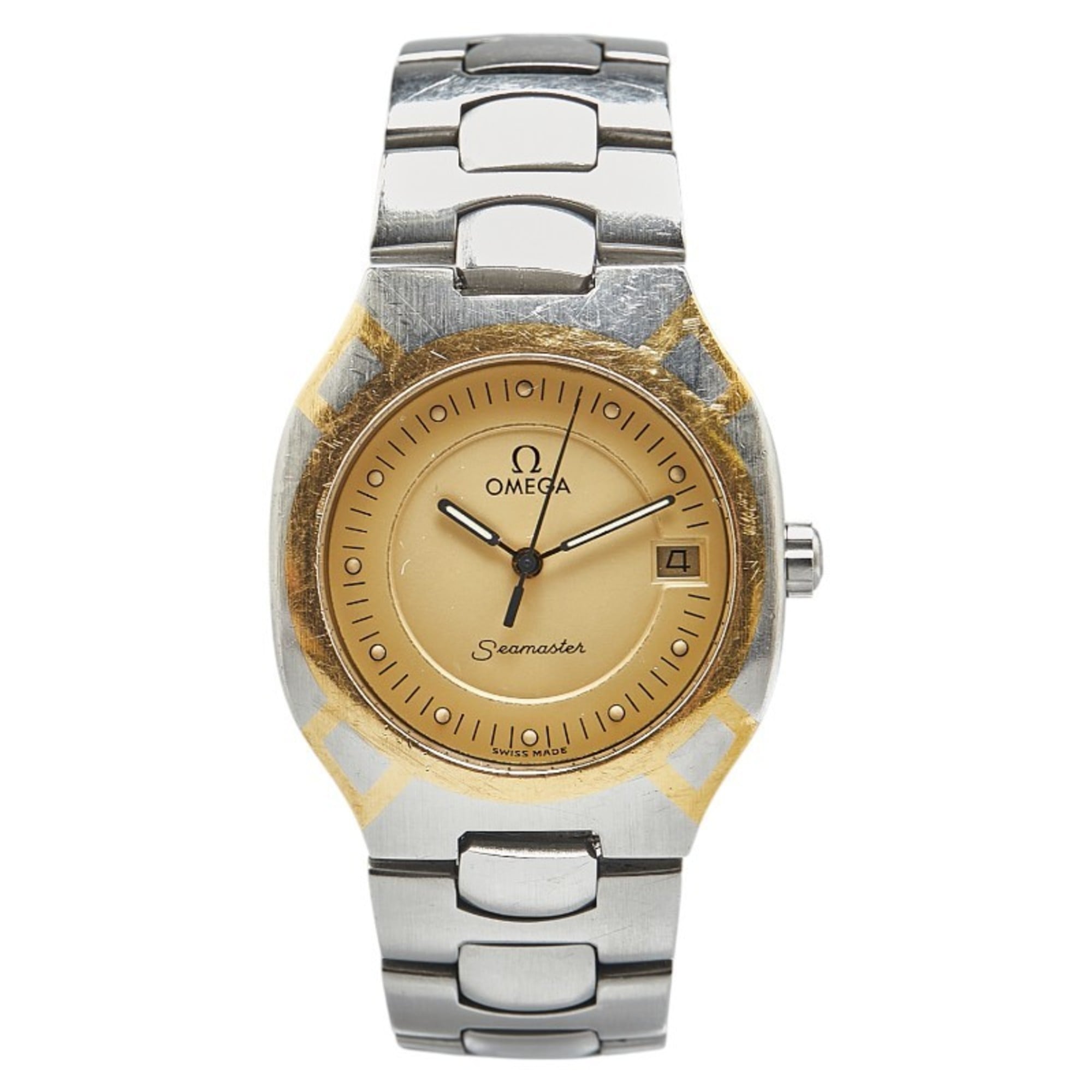 OMEGA Seamaster Polaris Watch Quartz Gold Dial Stainless Steel Yellow Ladies