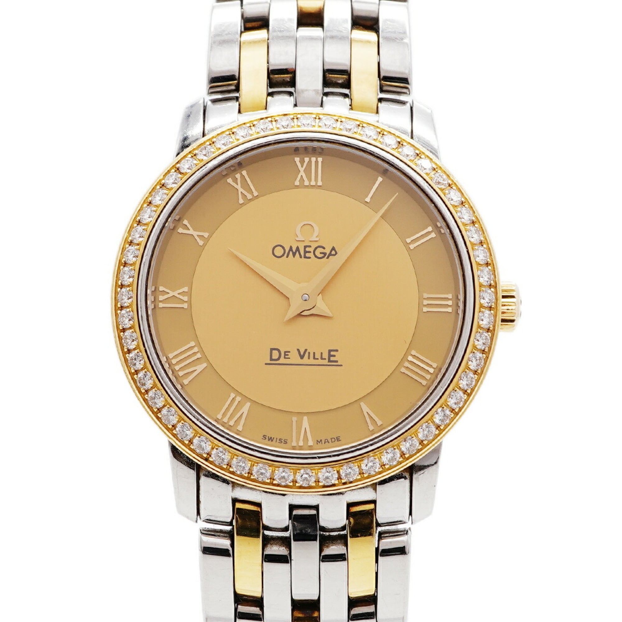 Montre Omega De Ville Prestige à lunette sertie de diamants 413.25.27.60.08.001, cadran doré, 27 mm