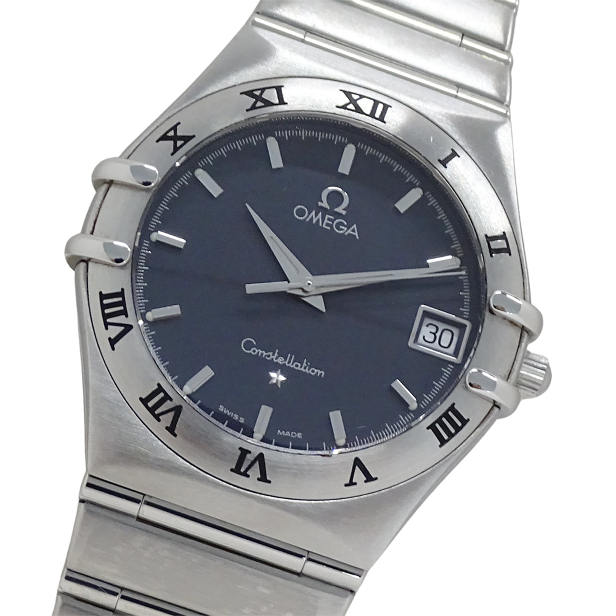 Omega Constellation 1512.40 Men's Watch, Brand Name, Date, Quartz, Stainless Steel (SS), Silver/Navy