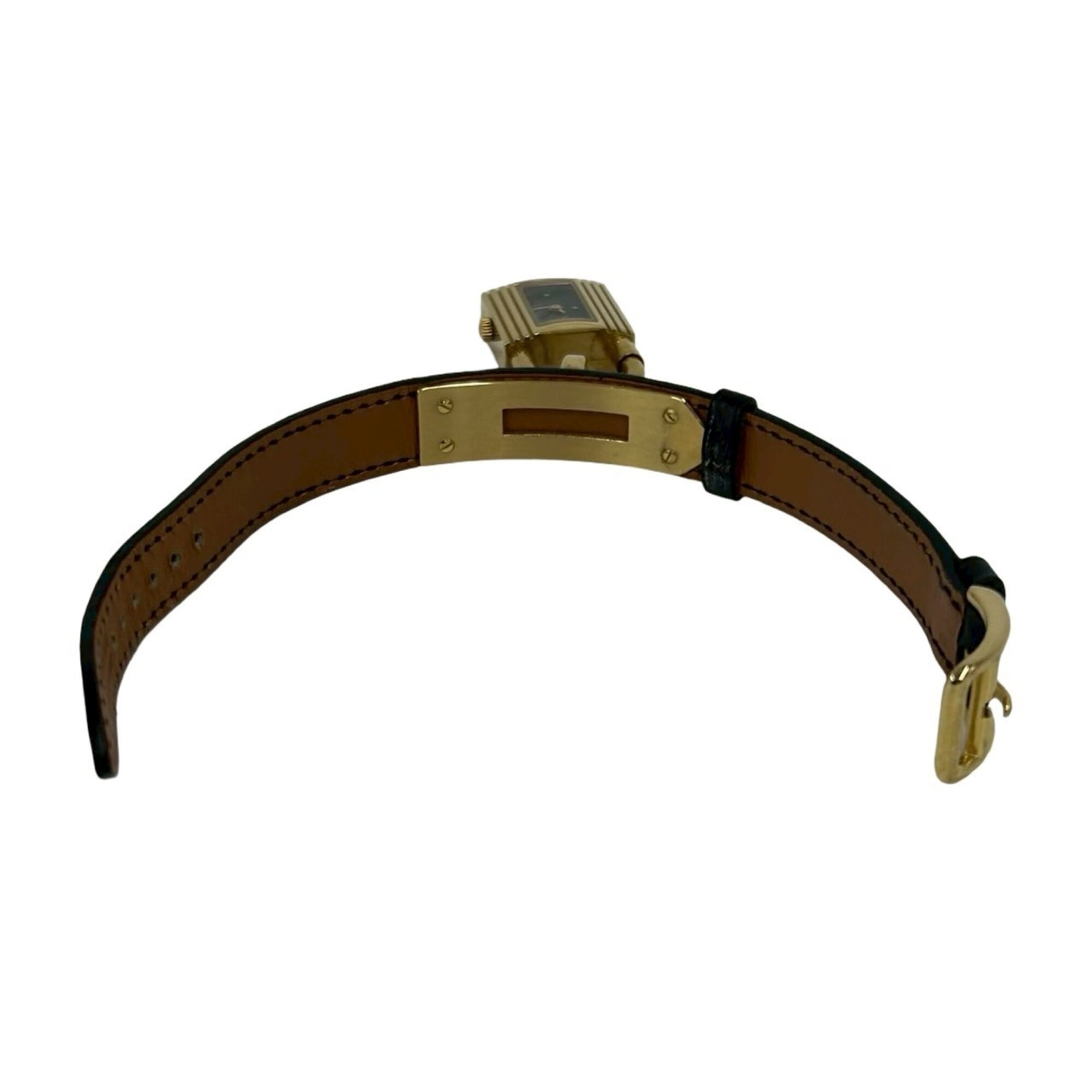HERMES Vintage Kelly Leather Genuine GP Finish Wrist Black & Gold 82135