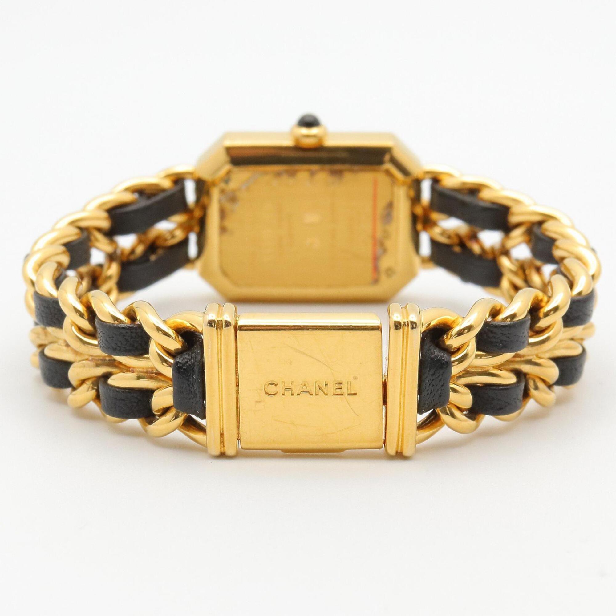 Chanel CHANEL Première M polshorloge, verguld (GP), leren band, dames, zwart, H0001