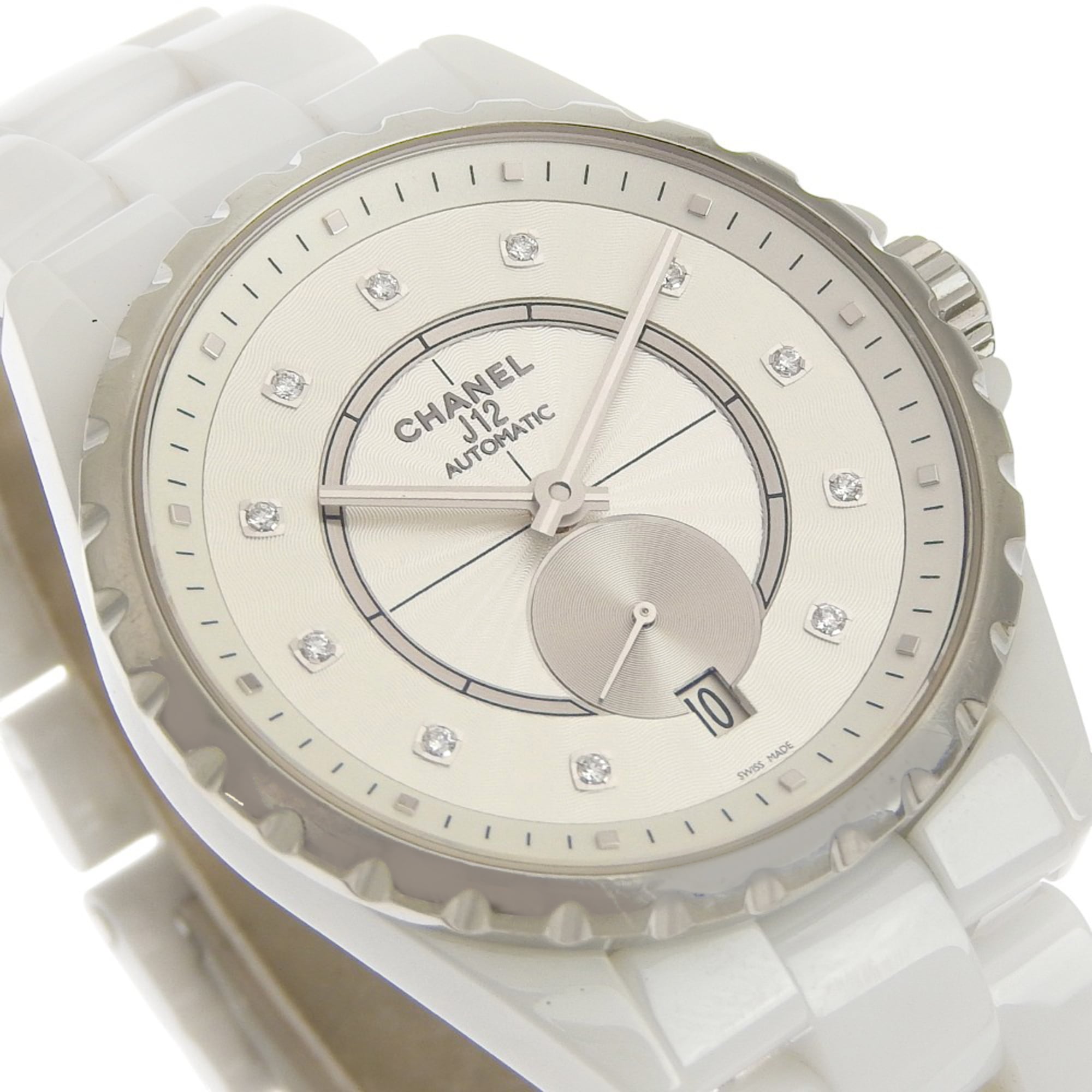 Montre CHANEL J12, 11 diamants, Cal. 2895-2, H4345, céramique Blanc, mouvement Automatique, Quelques Secondes, cadran, J12, garçon