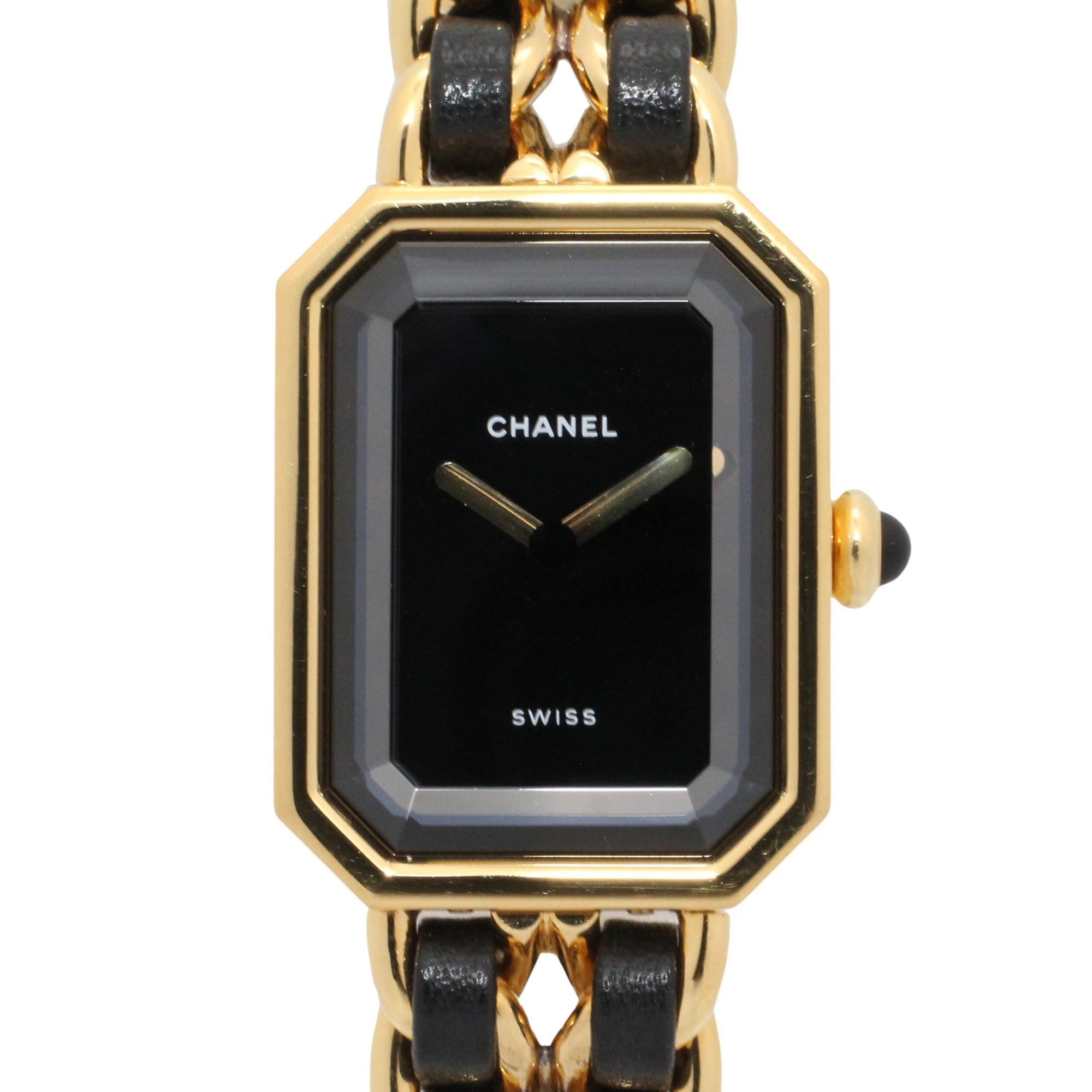 Chanel CHANEL PremiÃ¨re L Gold Plated (GP) Leather Strap Wo Black H0001