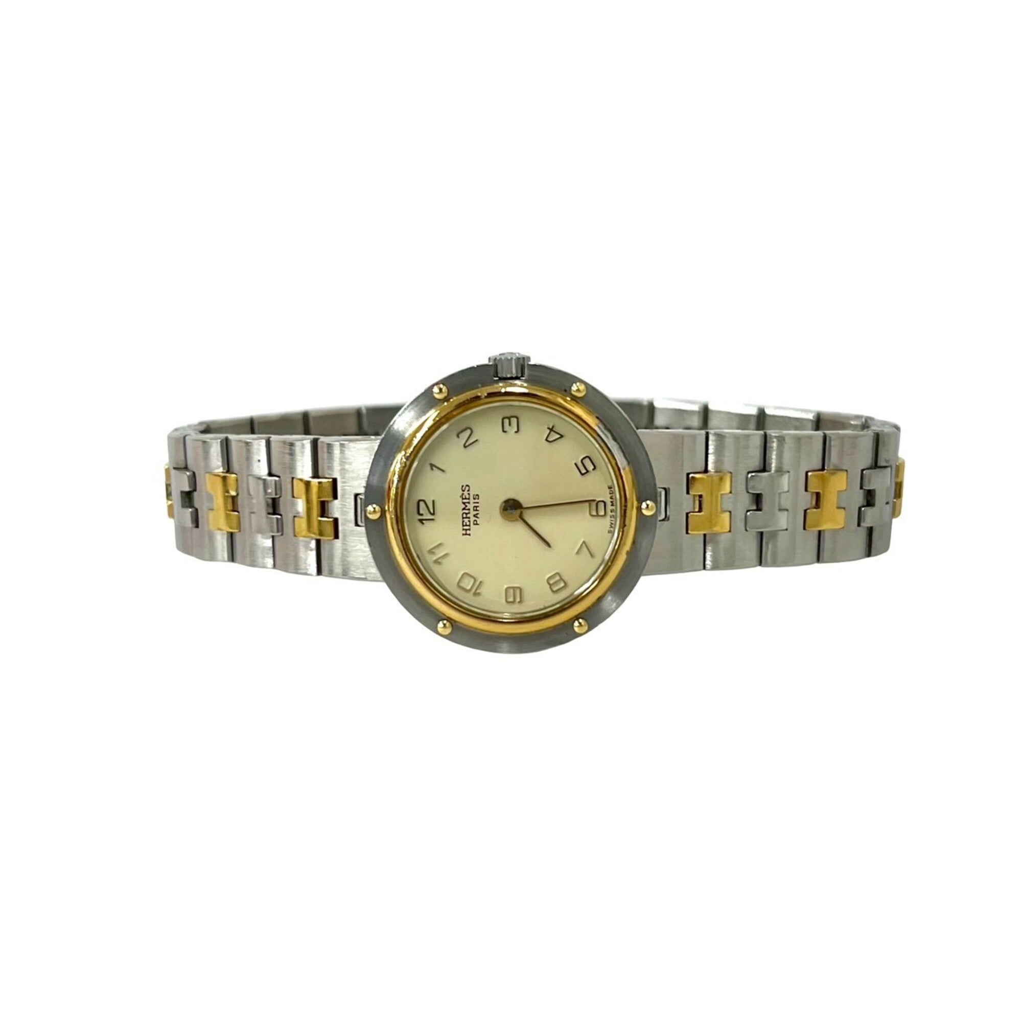 HERMES Vintage Clipper Stainless Steel Quartz Watch, Silver/Gold, 29391