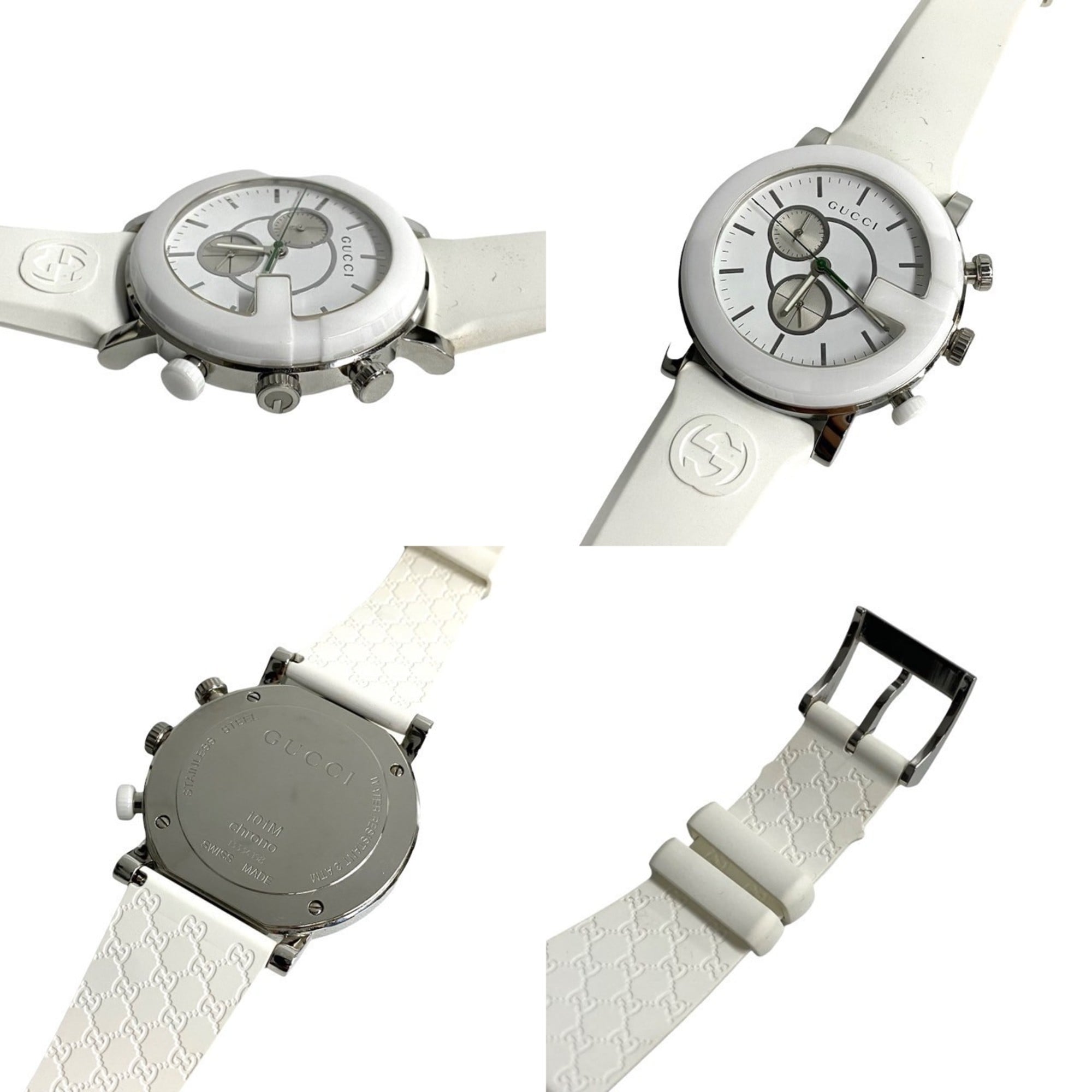 GUCCI G Chrono Quartz Stainless Steel Watch for Men, White and Silver,