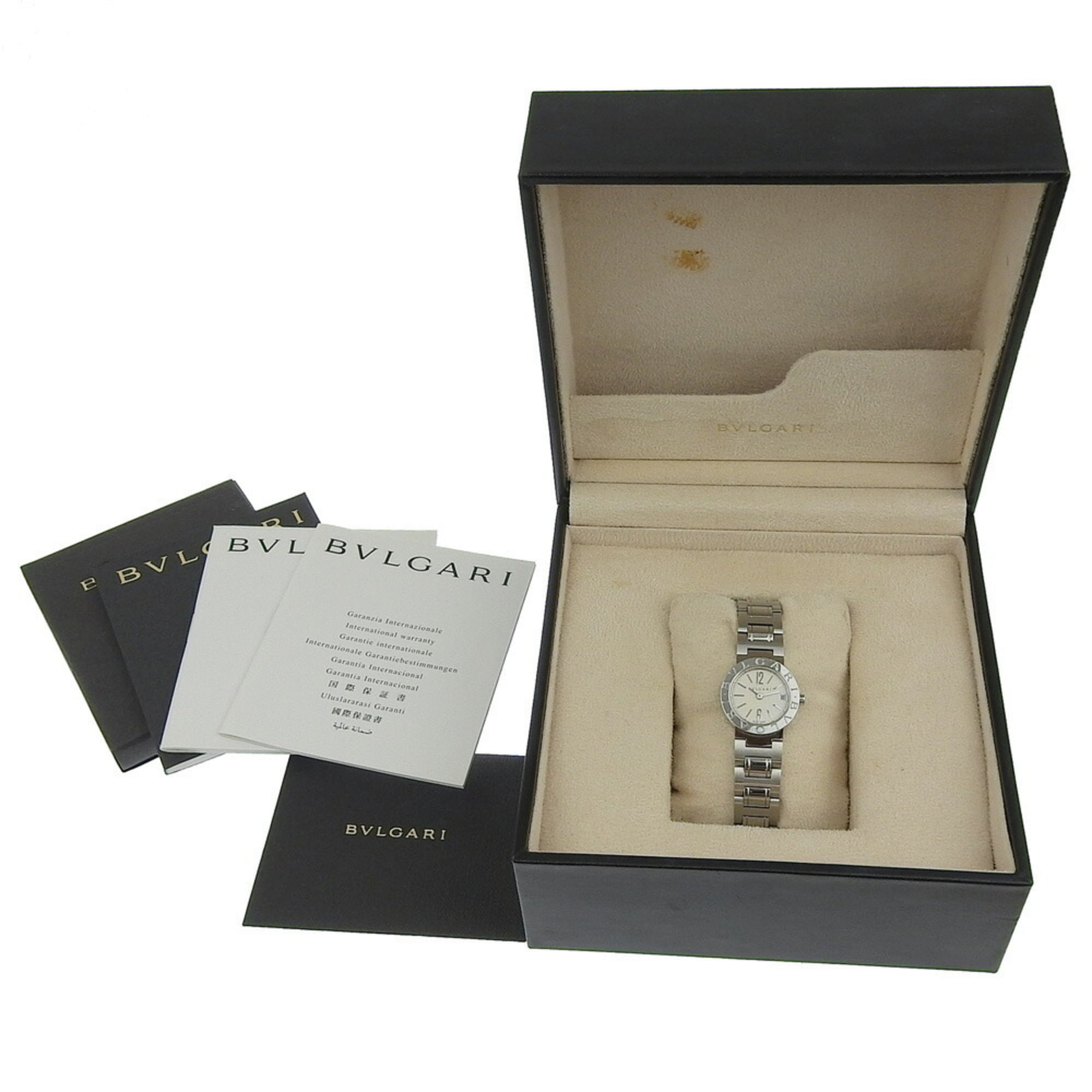 Bvlgari Uhr BB23SS Edelstahl Quarz Analoganzeige Weiß Zifferblatt Damenuhr