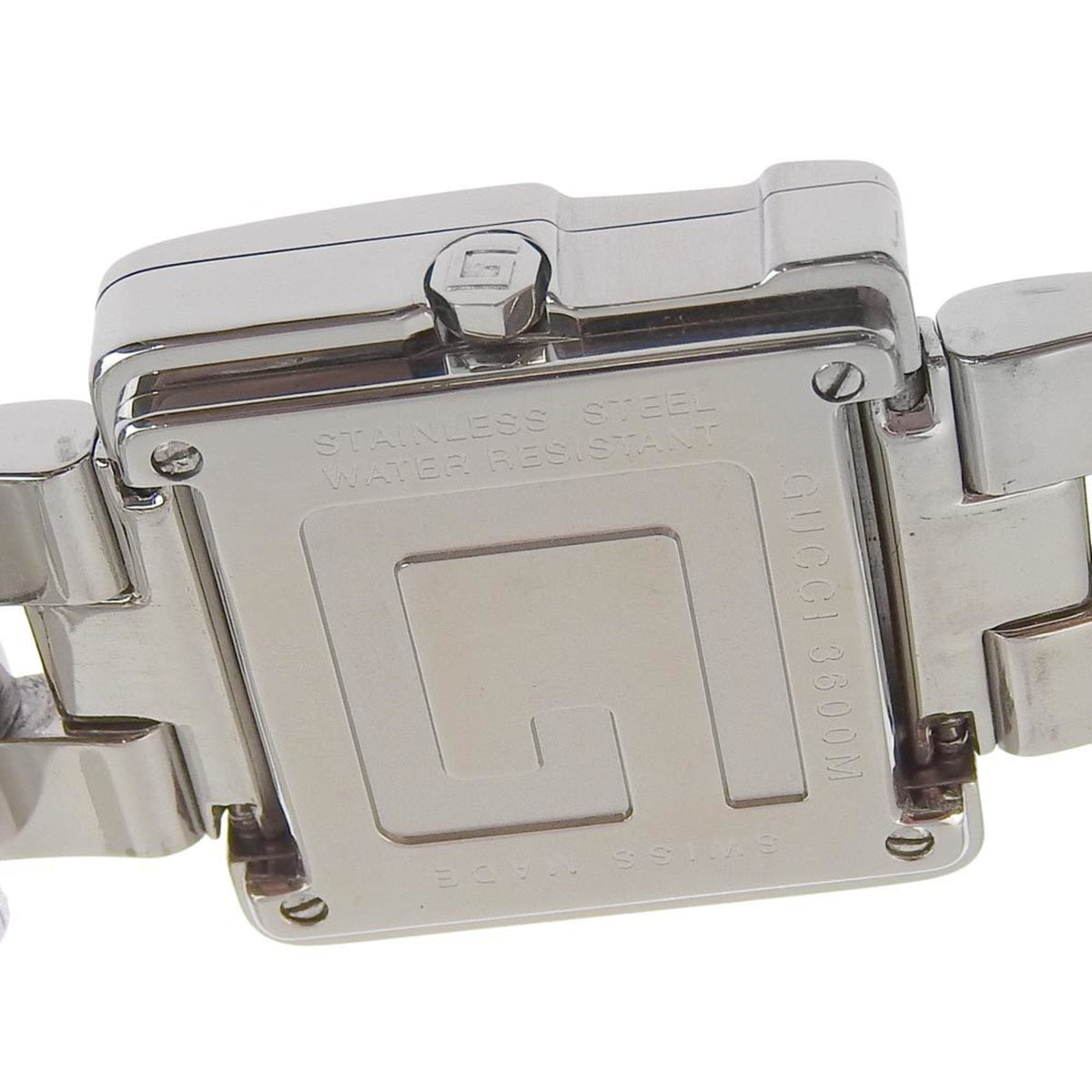 GUCCI Uhr 4600L Edelstahl Swiss Made Silber Quarz Analoganzeige Schwarz Zifferblatt Damen