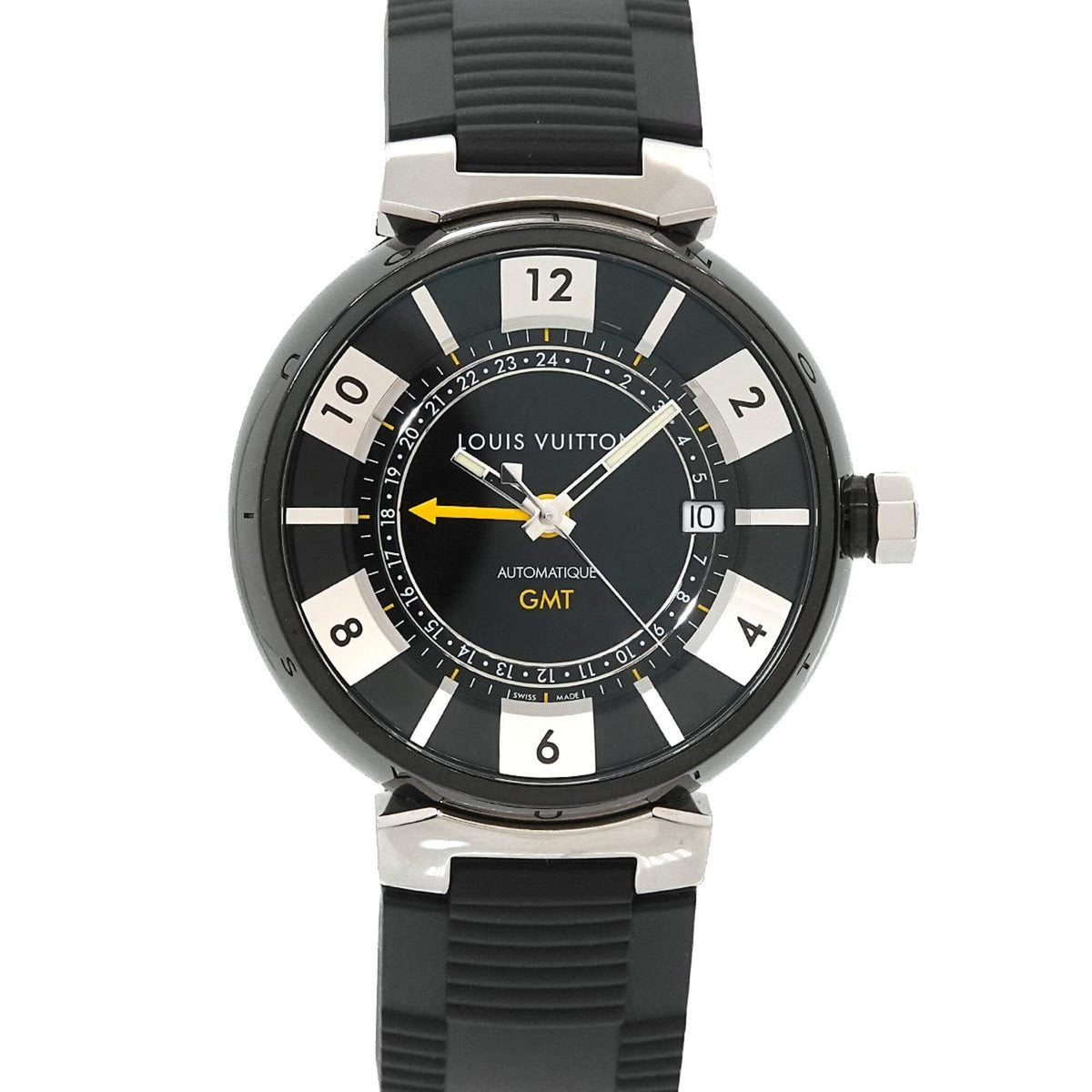 Louis Vuitton Tambour In Black GMT Q113K Black, Silver Dial 41mm Watch