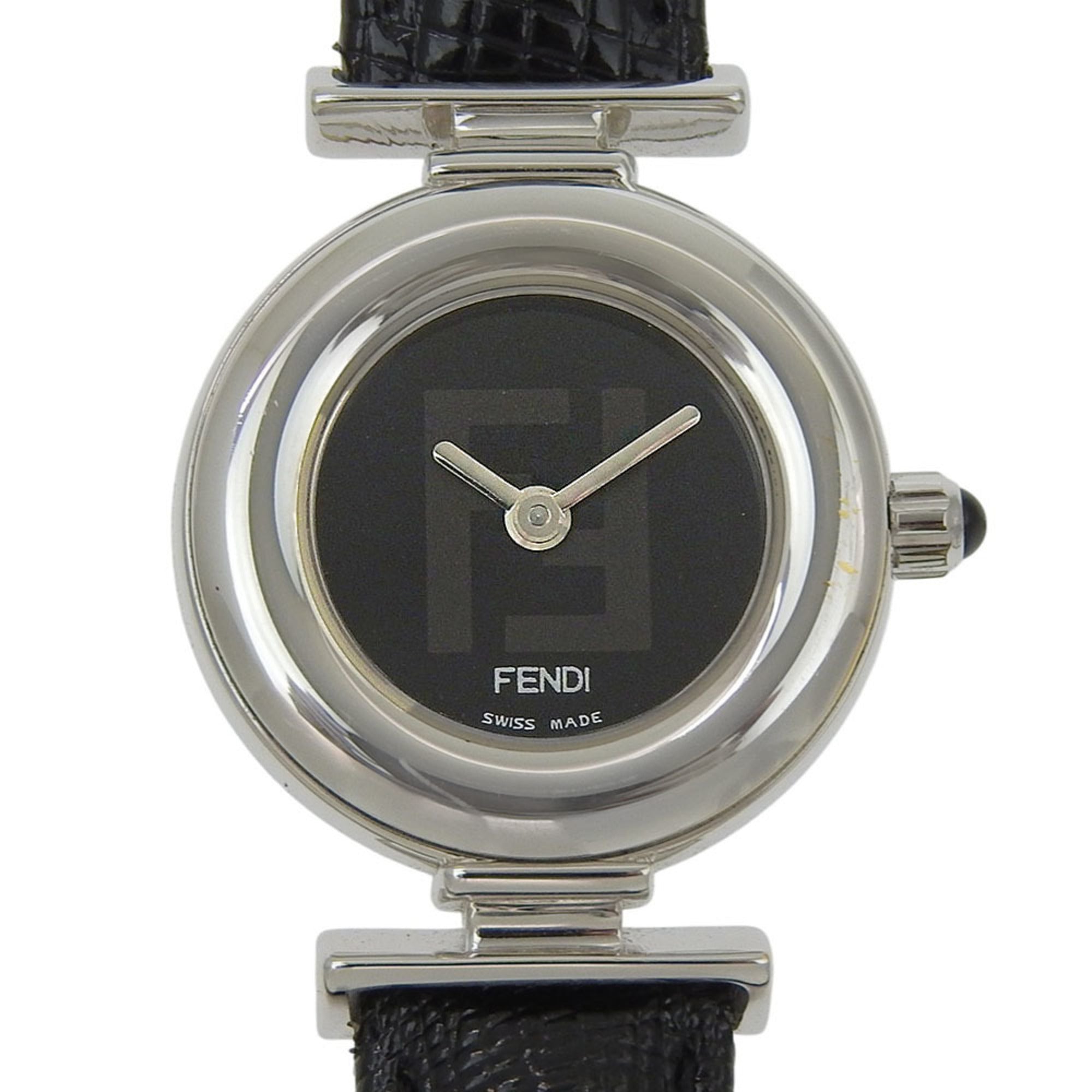 Fendi FENDI watch 320L stainless steel x leather quartz analog black dial women's