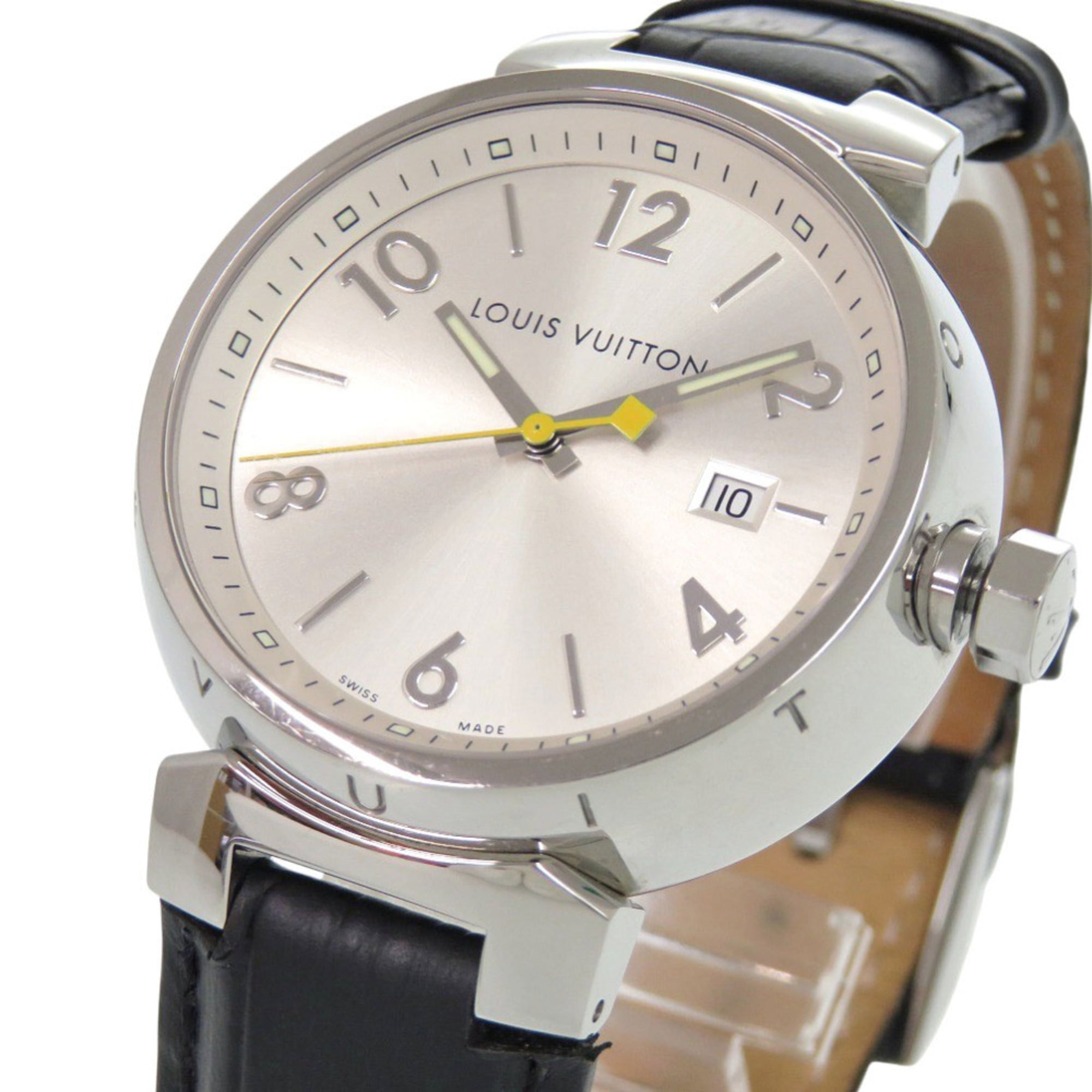 Louis Vuitton Tambour Q111E roestvrijstalen lederen zilverkleurig quartzhorloge 1507 LOUIS VUITTON