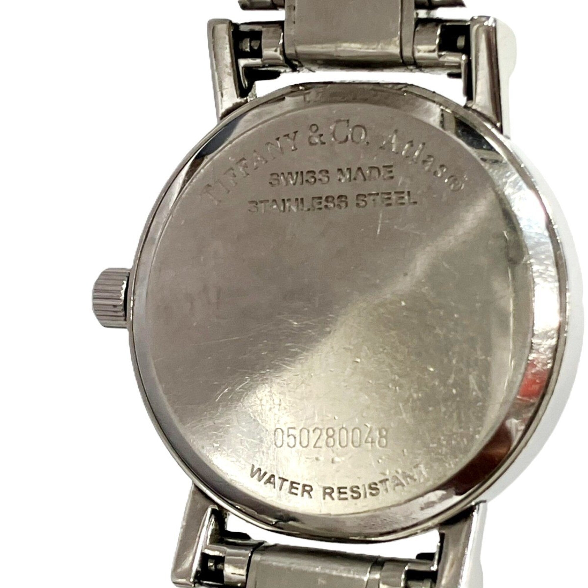 Tiffany & Co. Atlas watch, total weight 53.8g, stainless steel, quartz movement, white dial.