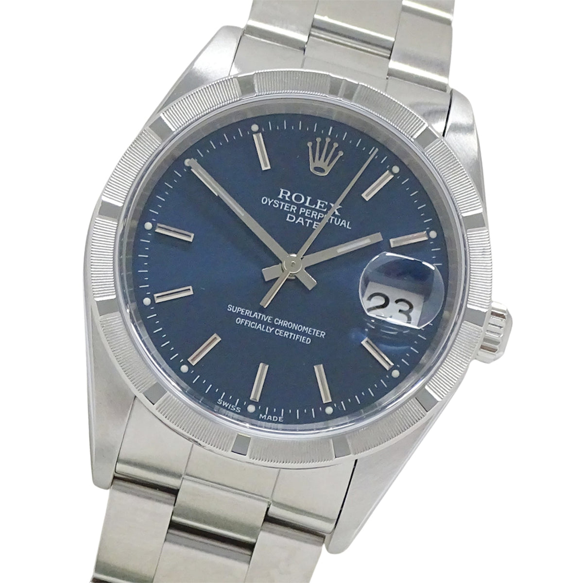 Rolex Oyster Perpetual Date 15210 Y met blauwe wijzerplaat, 34 mm