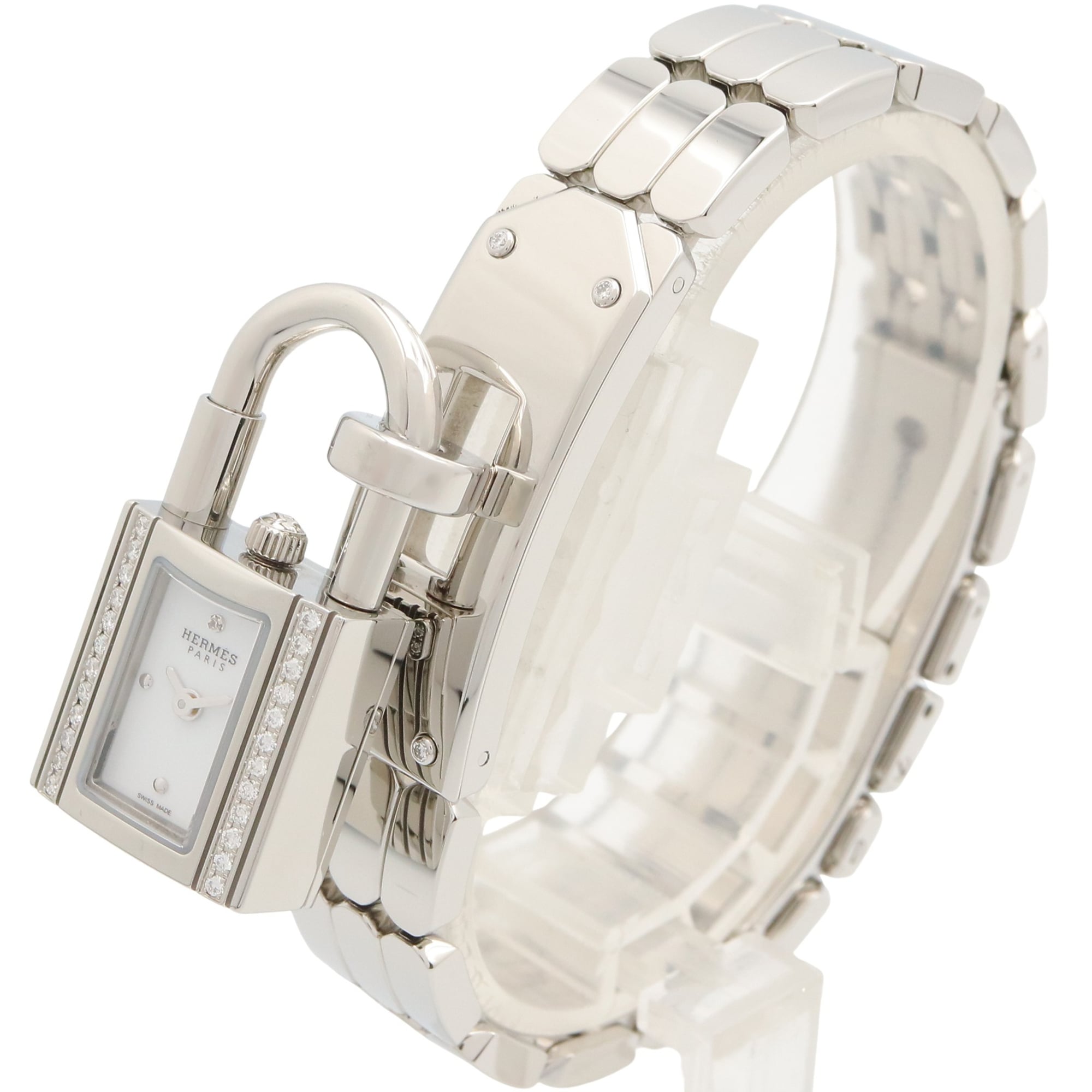 Hermes Kelly Mini Watch, Stainless Steel, Diamond, Women's, White (KE4.130)
