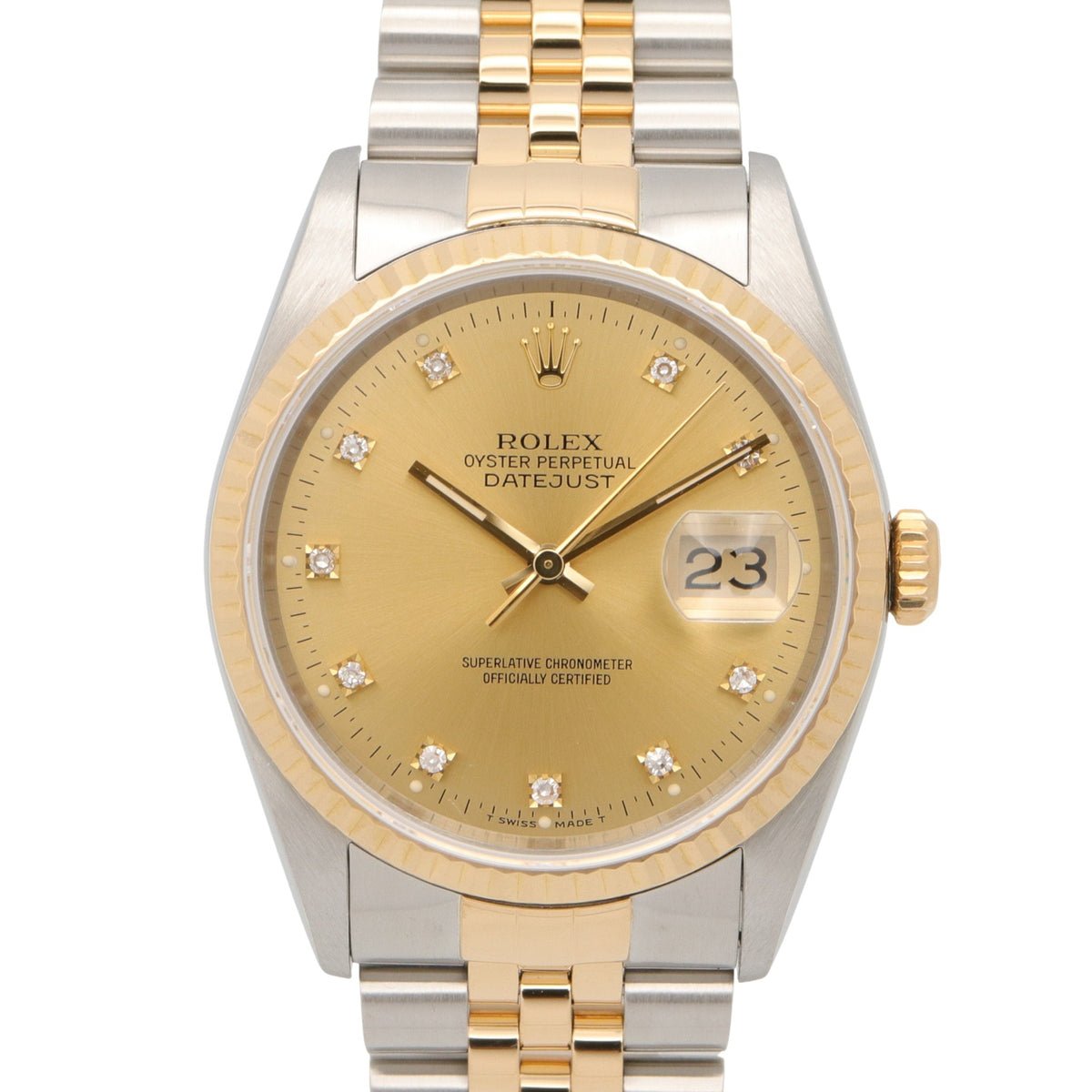 Rolex Datejust 10P Diamond 16233G Champagner, goldenes Zifferblatt, 36 mm Uhr
