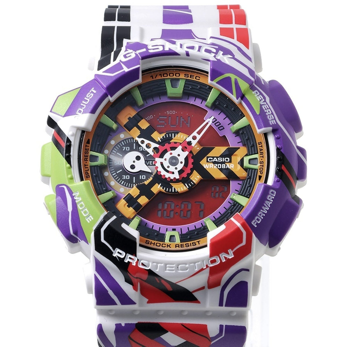 Casio G-SHOCK 1100-Serie – Evangelion-Kooperationsmodell GA-110EVA30-7AJR, mehrfarbiges Zifferblatt, 51 mm Uhr