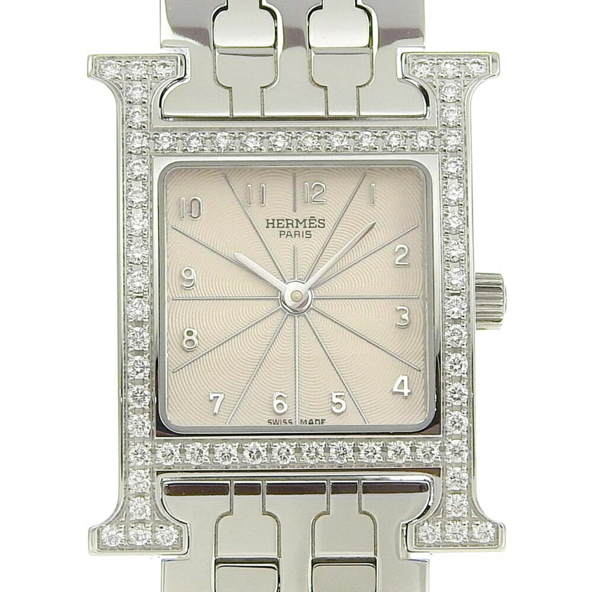 Hermes HERMES H Watch Diamond Bezel HH1.230 Stainless Steel x Quartz Analog Display Ivory Dial Heure for Women