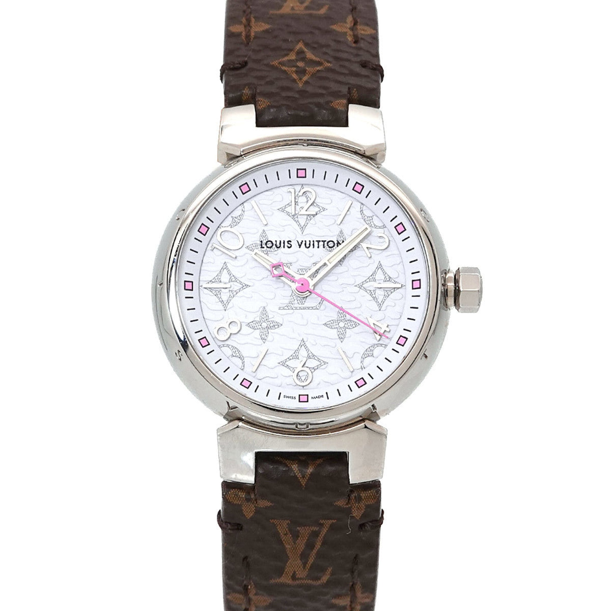 Louis Vuitton Tambour PM Monogram QA115 Weiß Zifferblatt 28 mm Uhr