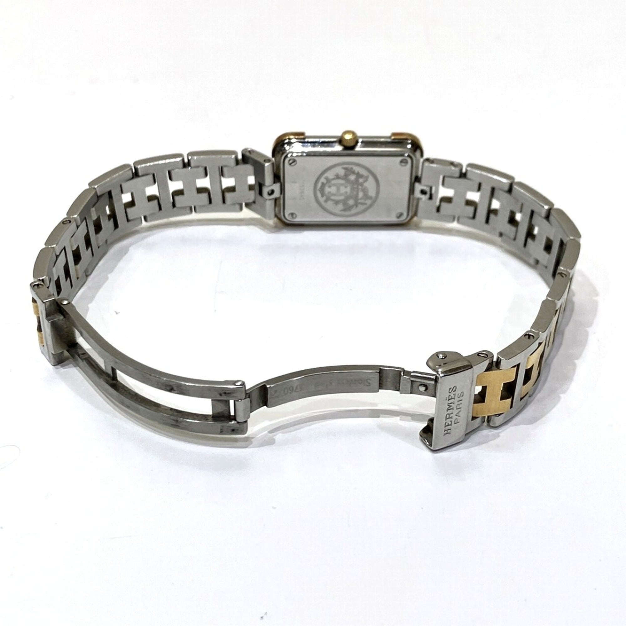 Hermes Croisière NB watch, total weight 43g, stainless steel, quartz movement, white dial, CR1.220 battery.