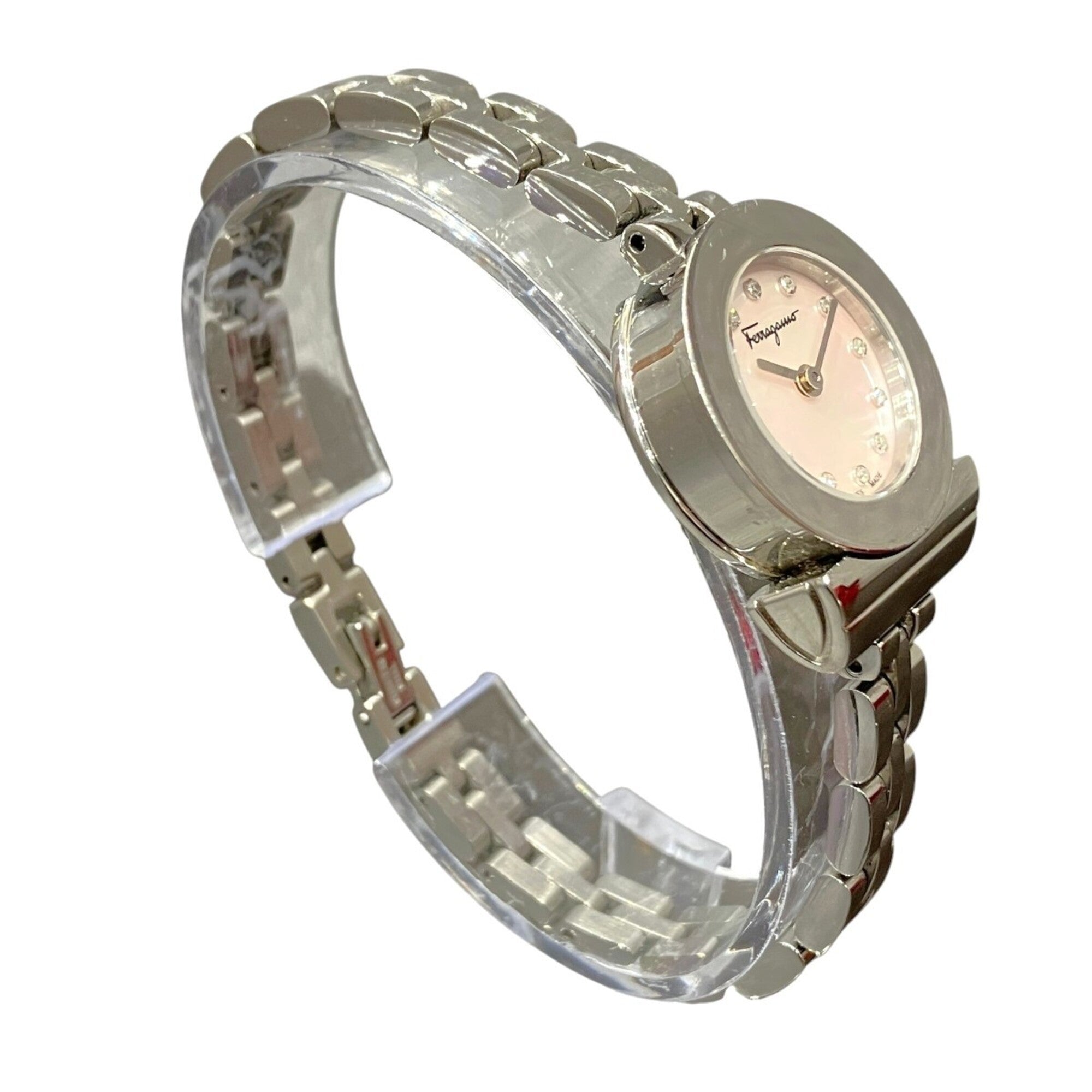 Salvatore Ferragamo Gancini watch, total weight 34.6g, stainless steel, quartz movement, pink mother-of-pearl dial, SFBF00118