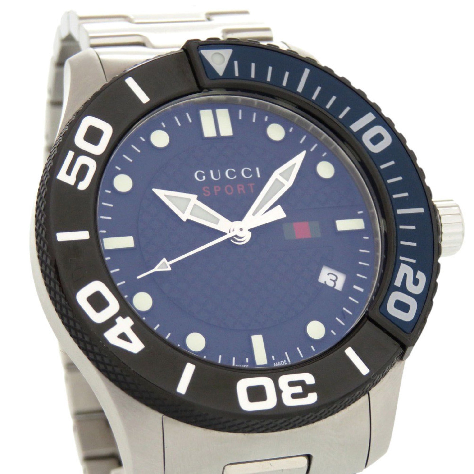 Excellent condition Gucci G-Timeless Sport 126.2 YA126282 Quartz Watch Stainless Steel Navy 0216 GUCCI