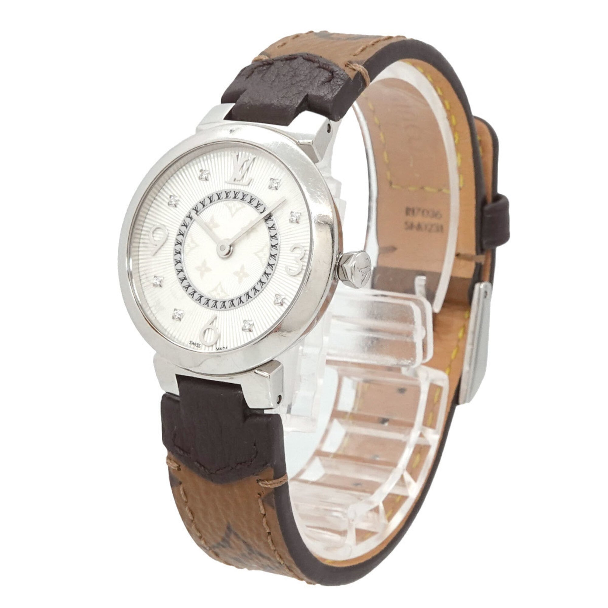 Louis Vuitton Tambour Q12MG Wo 8 Diamonds Silver Quartz