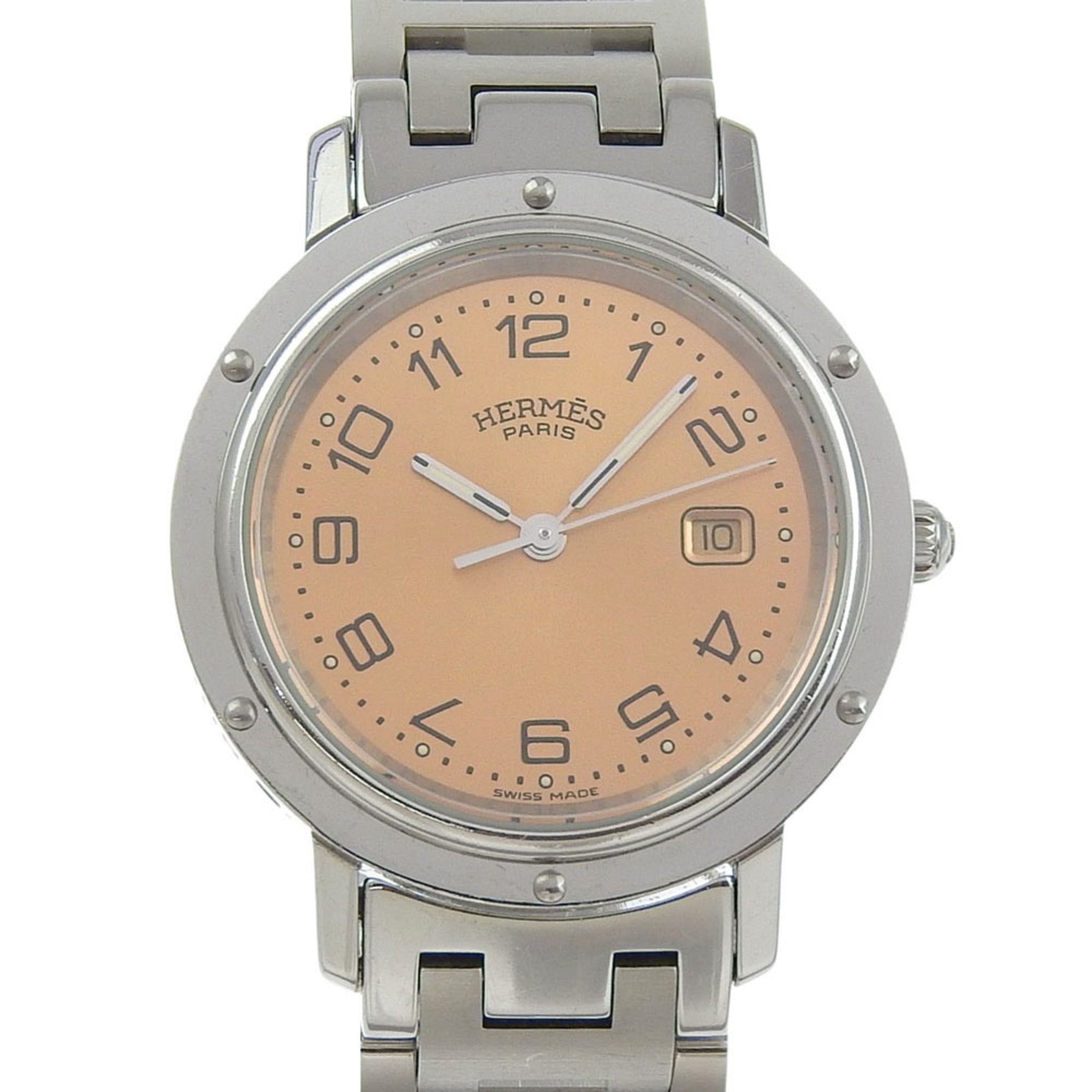 HermÃ¨s Clipper Watch CL4.410, Stainless Steel Quartz Analog Display, Pink Dial, Boys