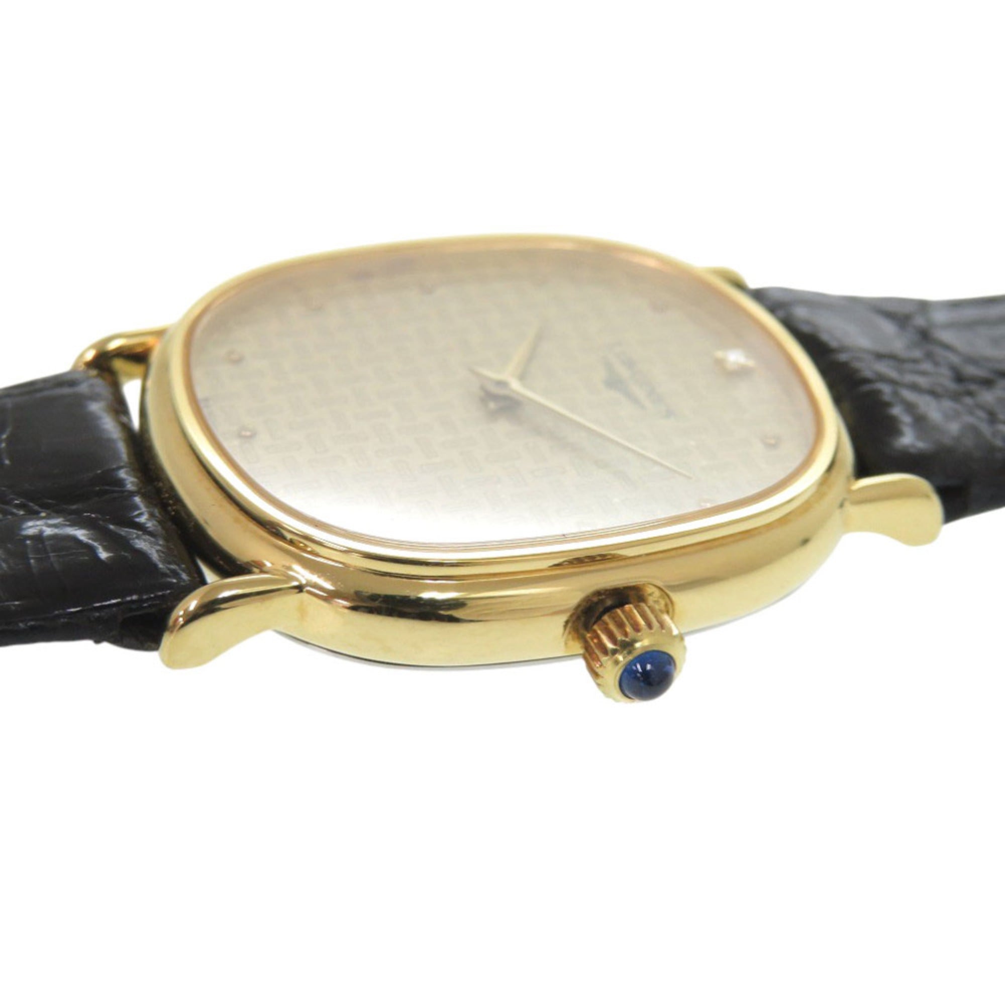 Longines 0037 in nieuwstaat, met één diamant, handopwinding, roestvrij staal, leer, goud en zwart.