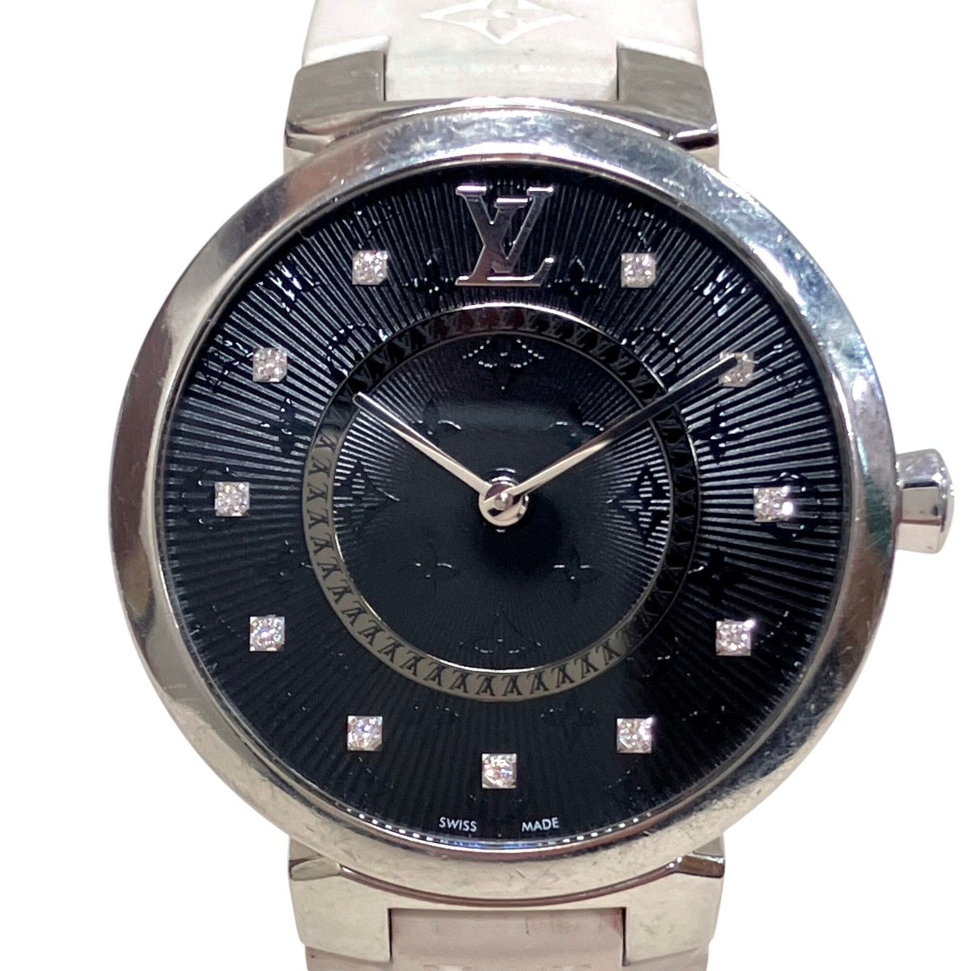Louis Vuitton Tambour Slim-horloge, totaalgewicht 51 g, roestvrij staal, rubberen band, quartz uurwerk, zwarte wijzerplaat, QA144
