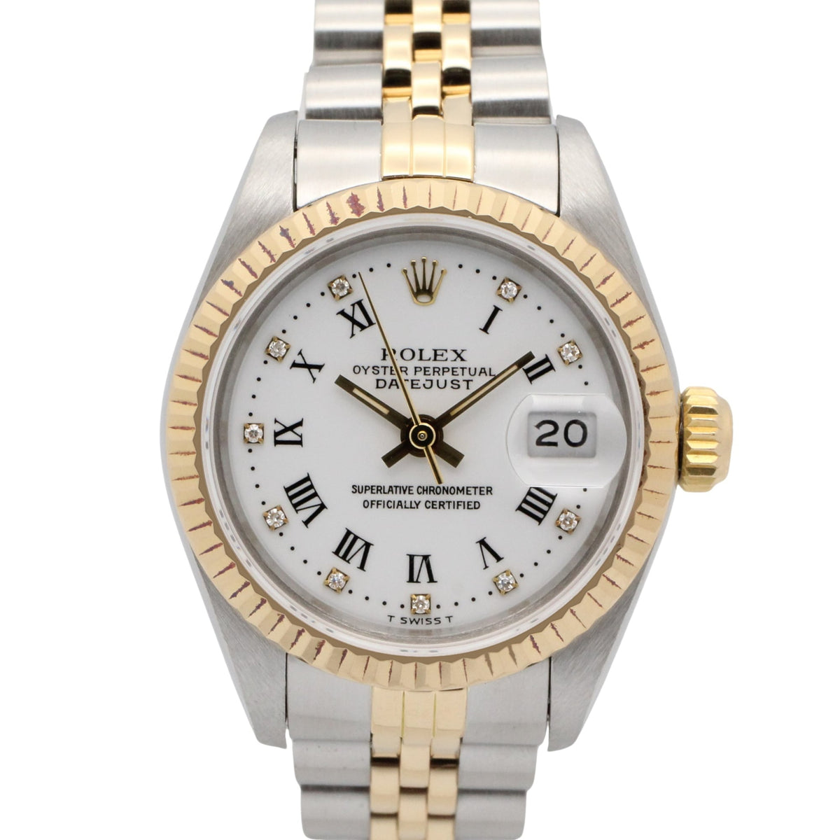 Rolex Datejust 10P Diamond Serial No. 96 18K ( 69173G White Dial 26mm Watch