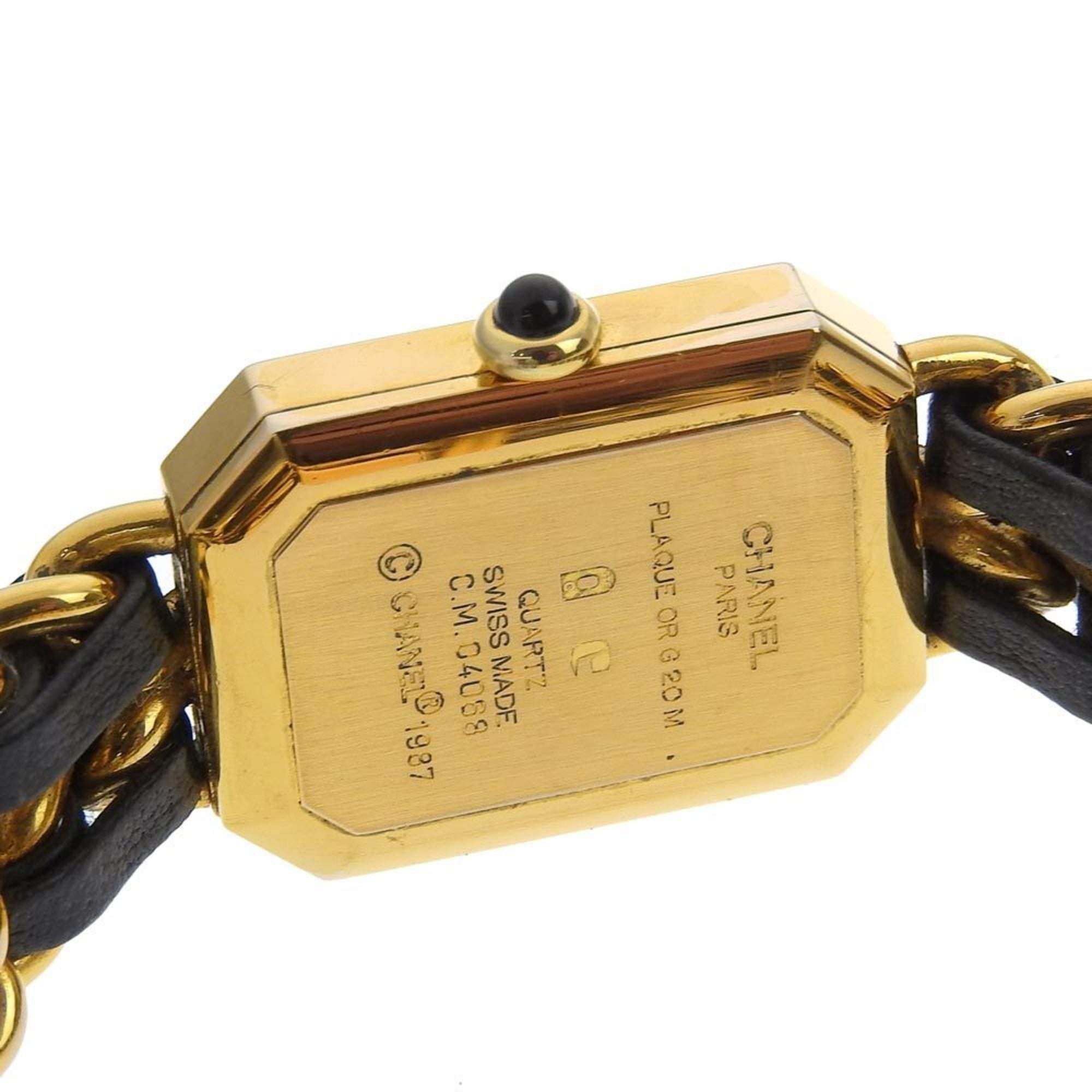 CHANEL Premiere L Uhr, Vergoldet x Leder, Quarz, analoge Anzeige, Schwarz Zifferblatt, L, Damenuhr