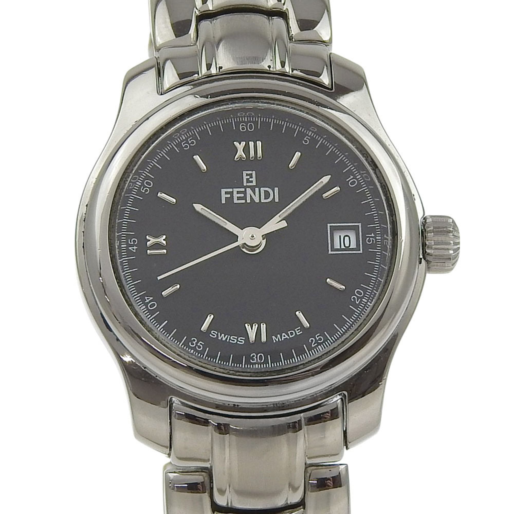 Fendi Olologi Watch 210L Stainless Steel Quartz Analog Display Black Dial Women's