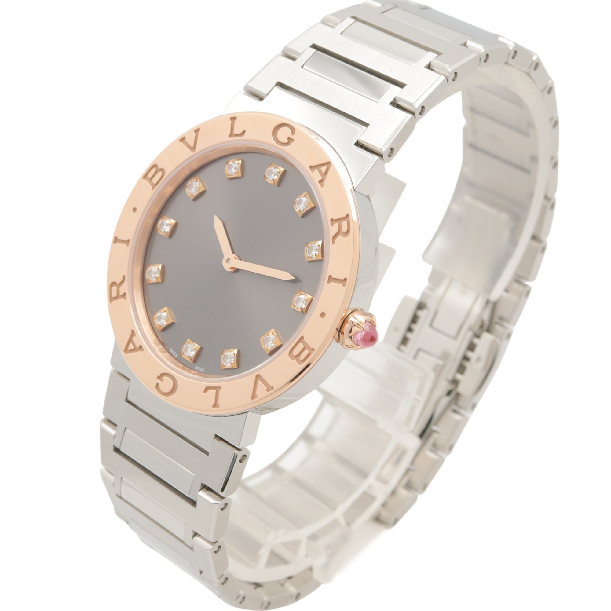 BVLGARI Bulgari 12-Diamond Watch, 18K Pink Gold (PG) Stainless Steel, Women's, Gray Tone, BBP33SG