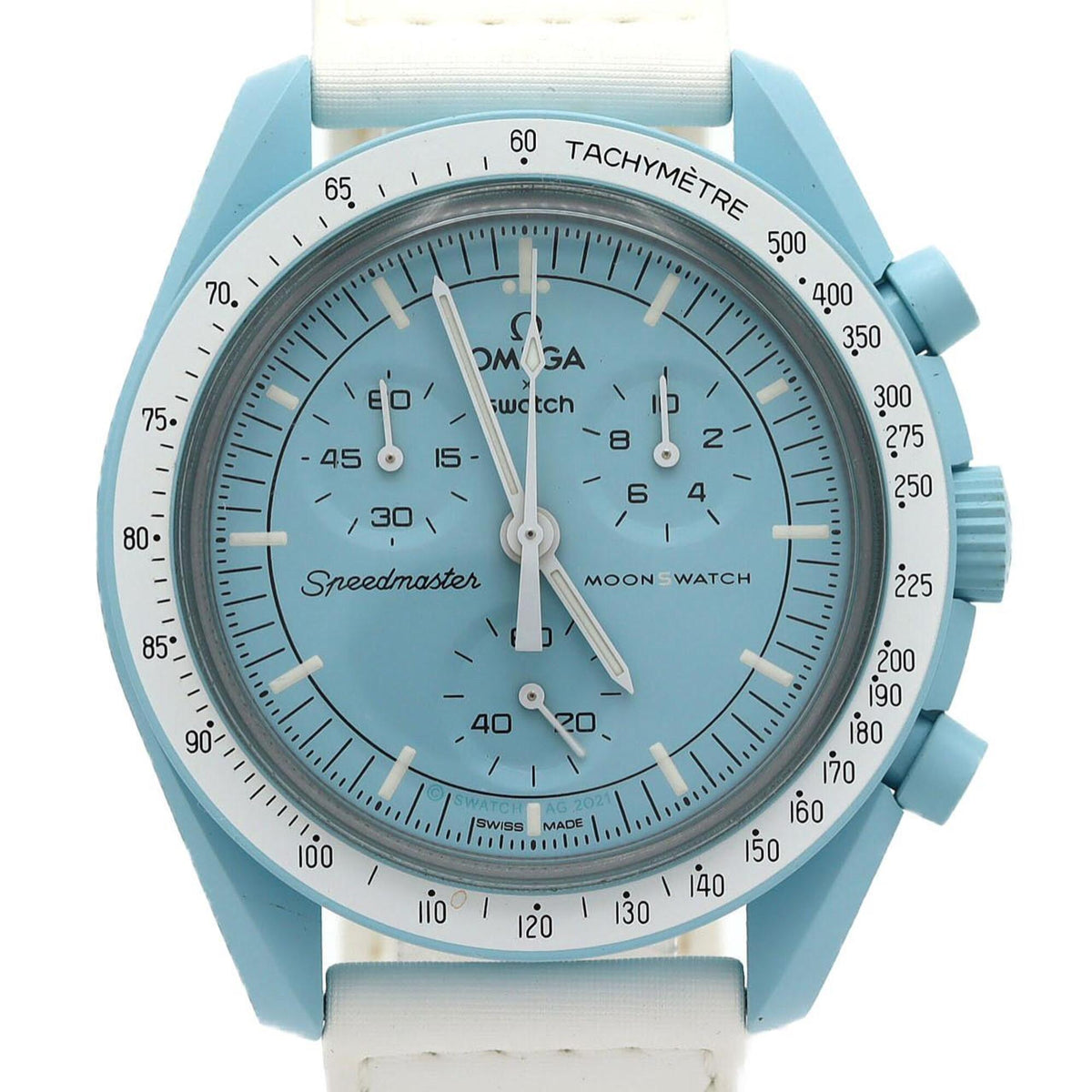 Montre Swatch S x Omega « Mission to Uranus » SO33L100, cadran bleu, 42 mm