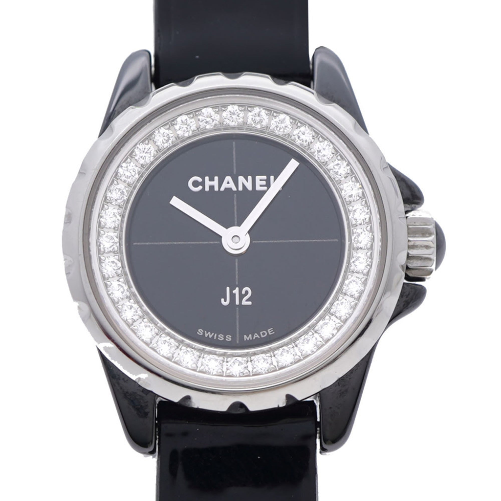 CHANEL J12 Diamond Bezel with Glove, Limited Edition H4663 Quartz Watch, Ceramic, Diamond, Patent Leather, Stainless Steel, Black Dial, 0199CHANEL Women's