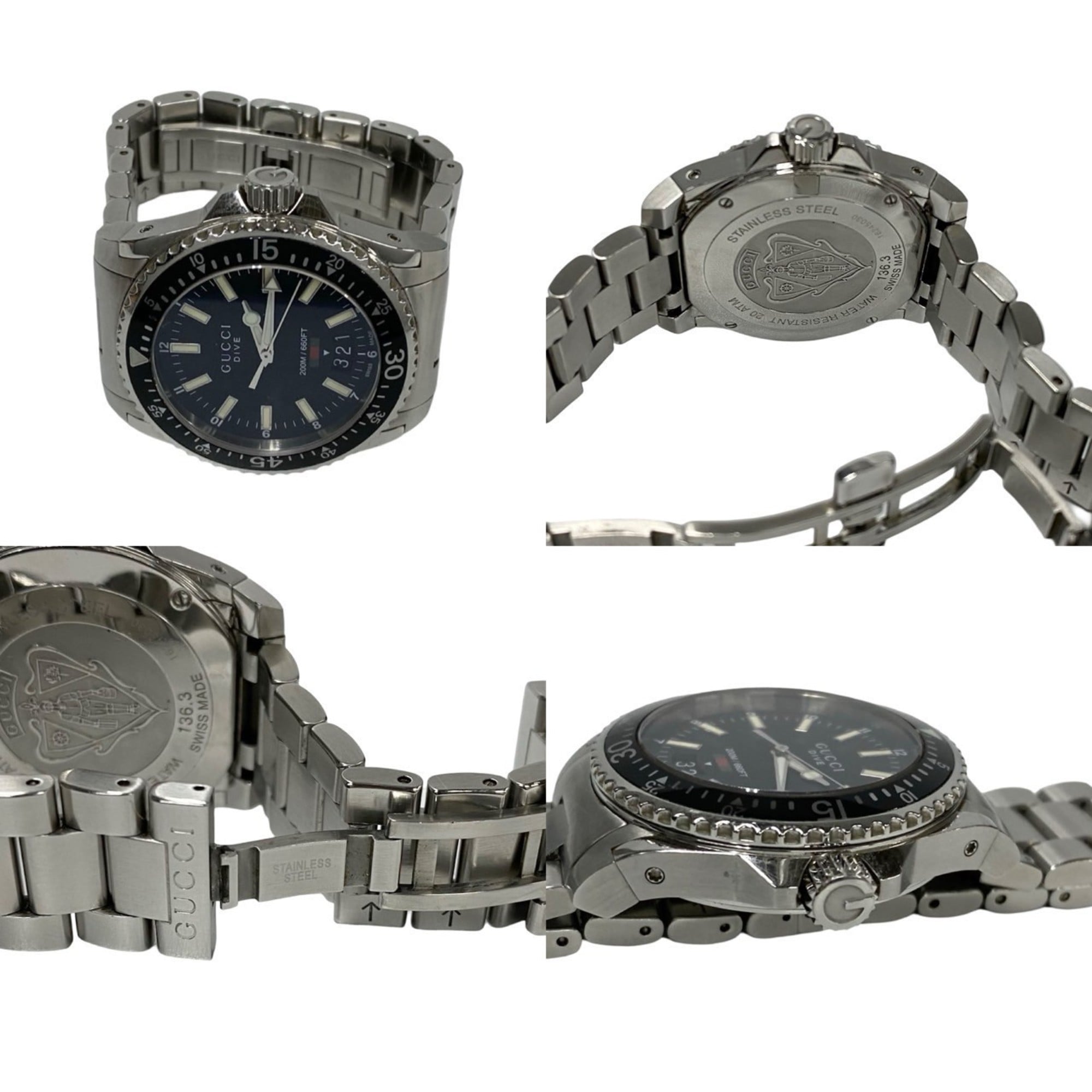 こ*ぎ様 GUCCI DIVE 200Mステンレススチール （中古）H8.6.2 GUCCI Dive Stainless Steel Quartz Watch, Men's Accessory, Silver/Black