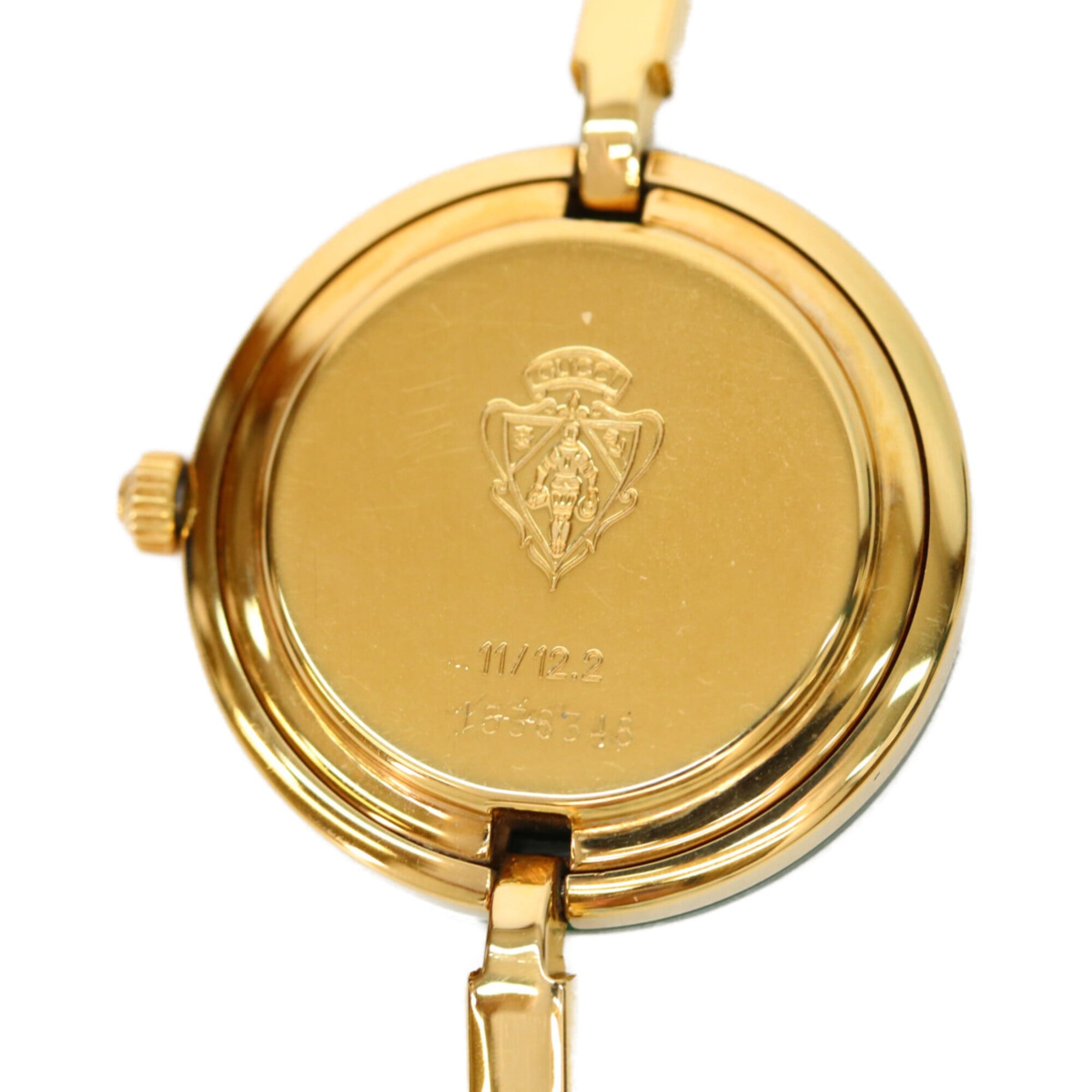 GUCCI 1100L 11 12.2 Horloge met verwisselbare rand, middelgroot, quartz, goud, witte wijzerplaat, dameshorloge
