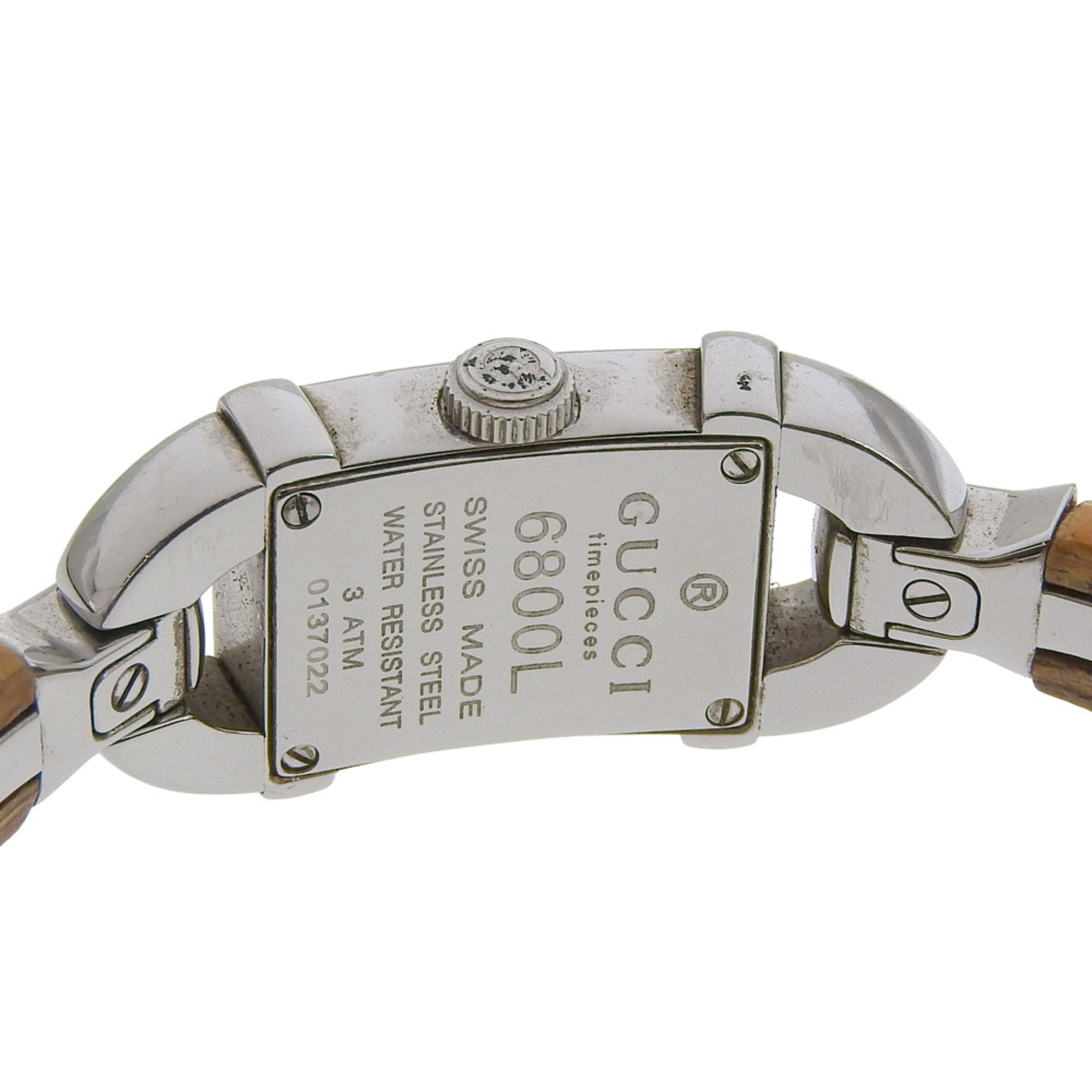 Gucci 6800L Stainless Steel and Bamboo Quartz Watch with Analog Displa